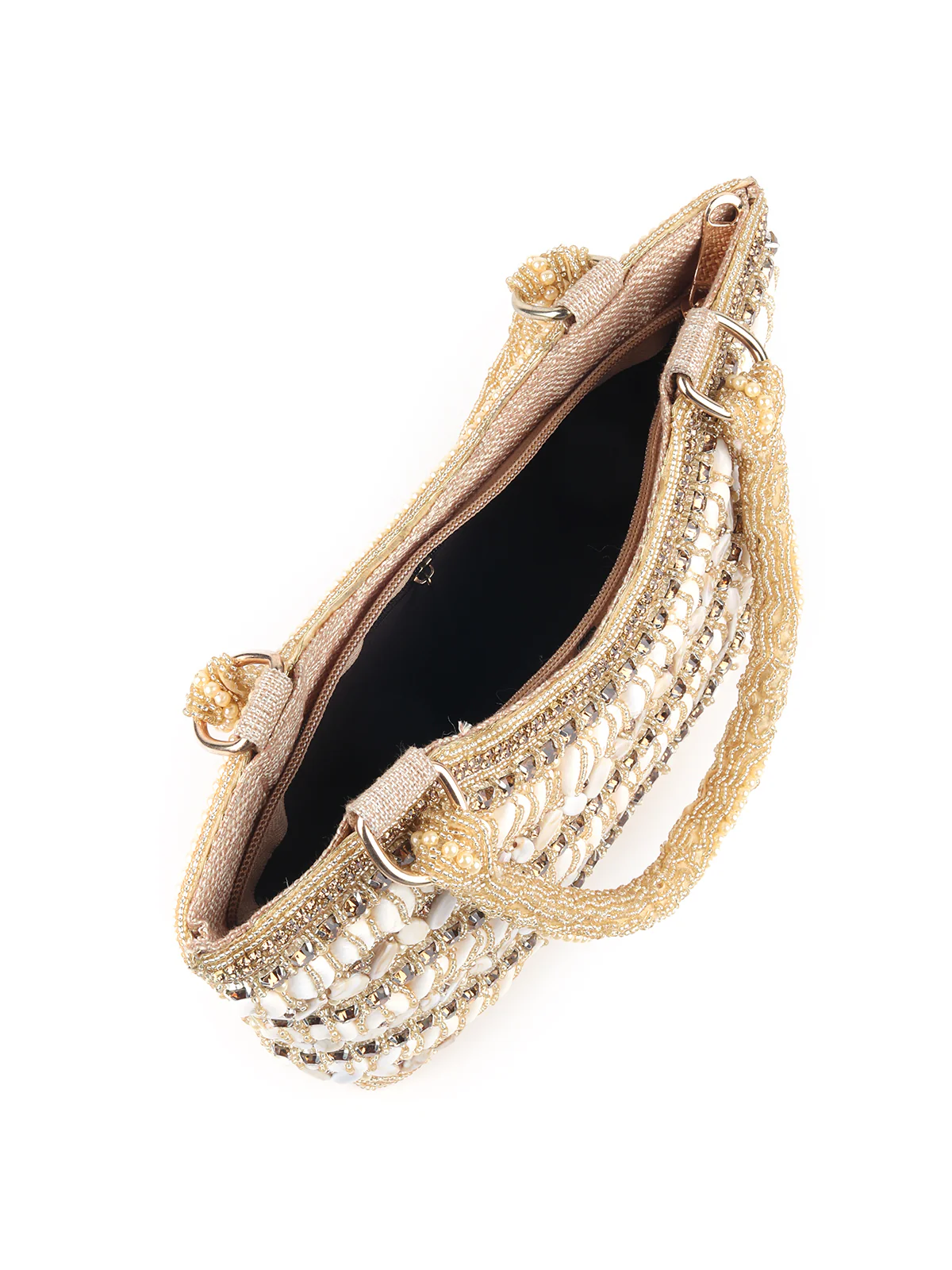 Odette Gold Shells and Beads Embroidered Clutch for Women - Image 6
