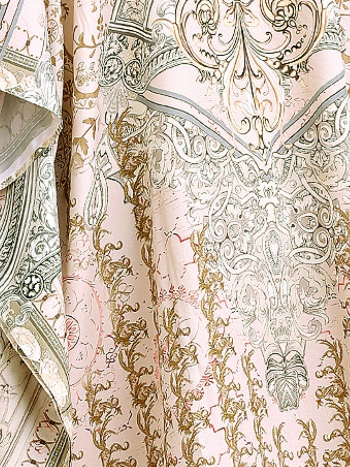 Odette Gold Silk Blend Printed Kaftan For Women - Image 5