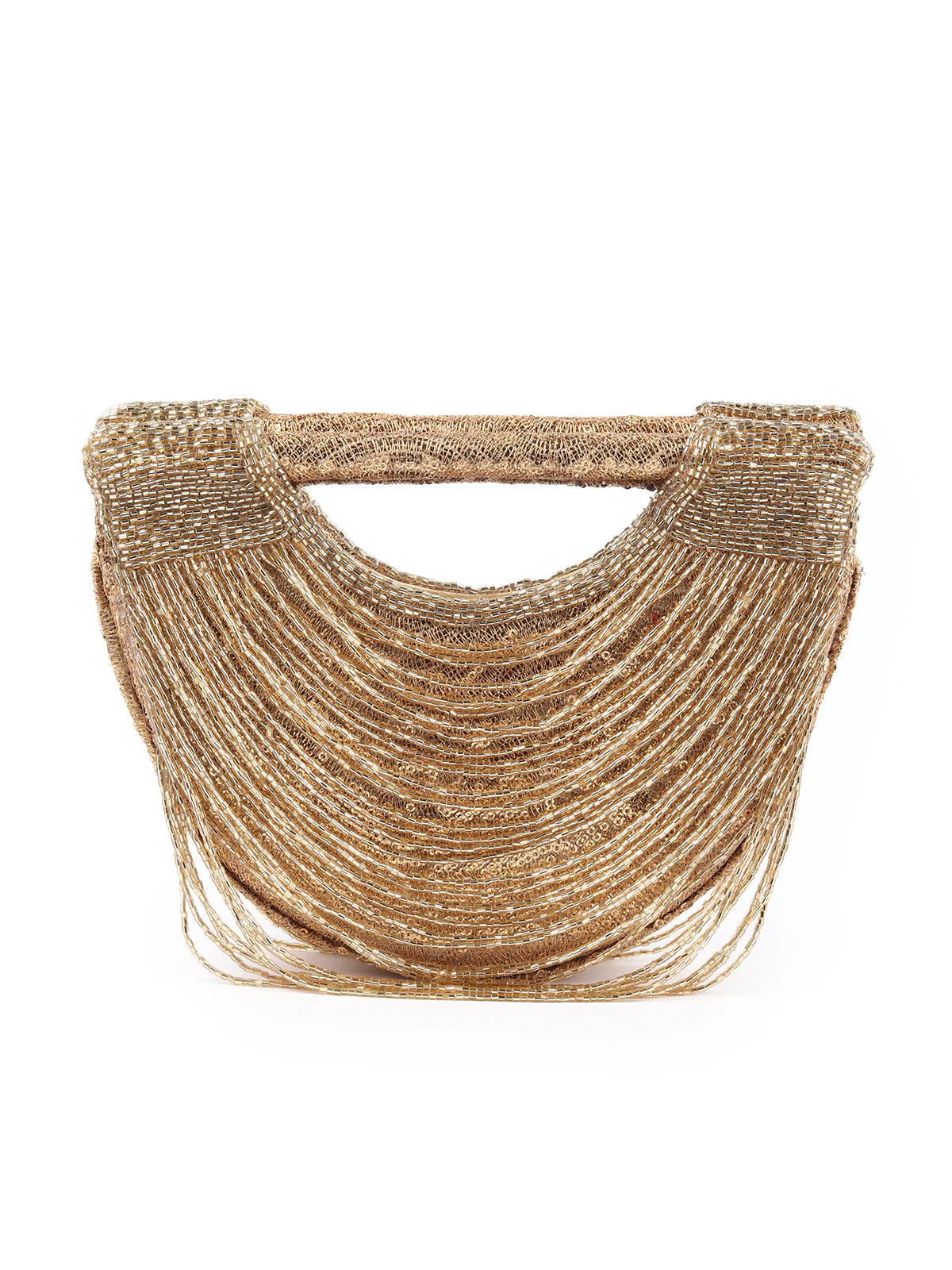 Odette Gold Tasseled Moon Clutch For Women - Image 3