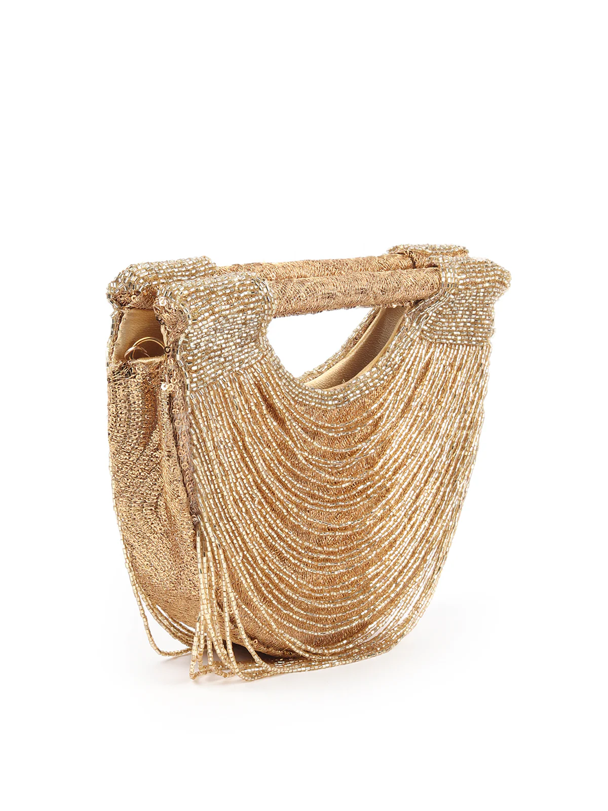 Odette Gold Tasseled Moon Clutch For Women - Image 4