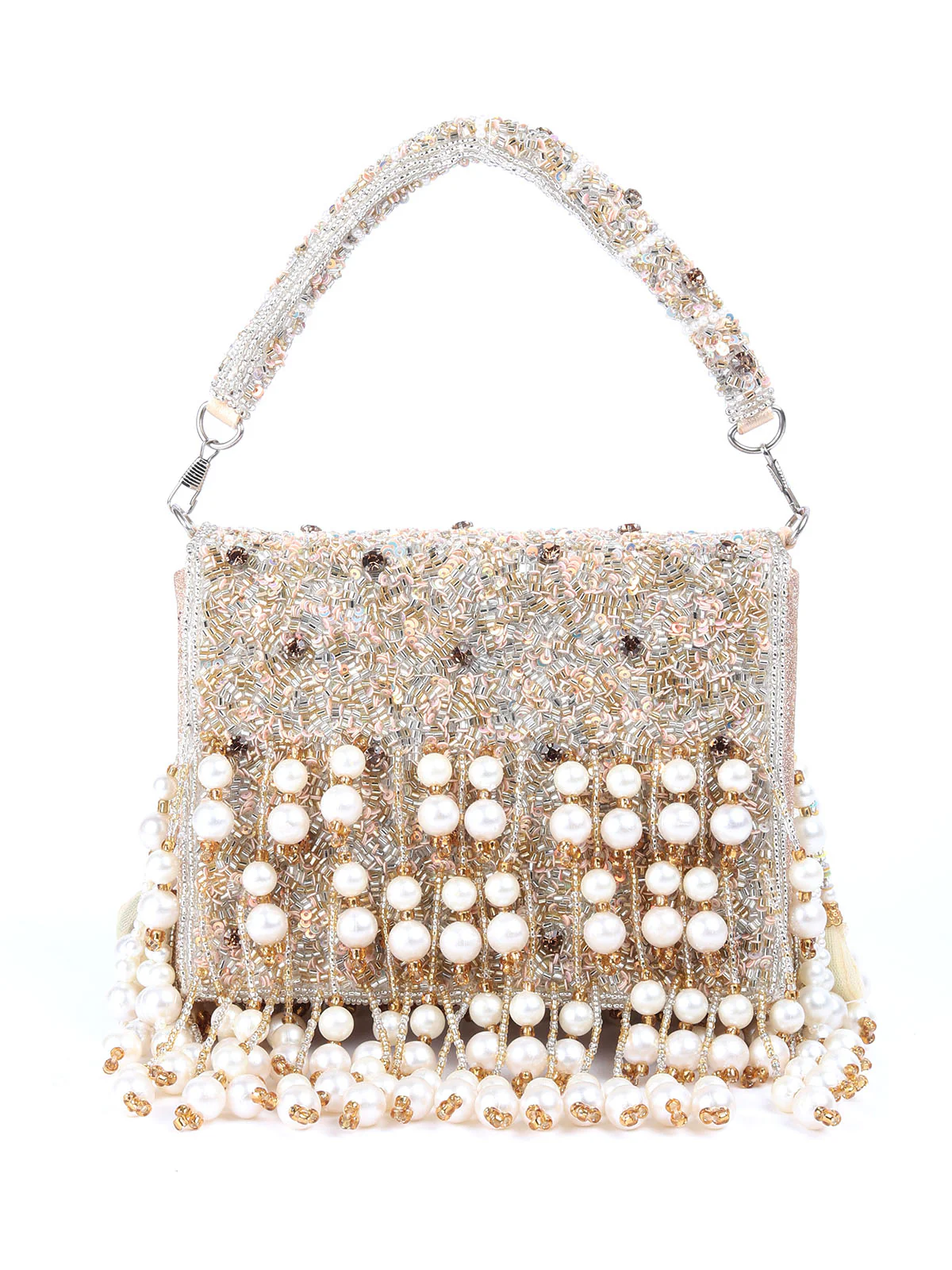 Odette Gold Tassels Embellished Clutch For Women - Image 4