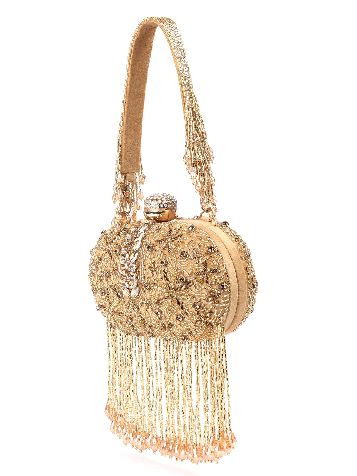 Odette Gold Tassels Embellished Clutch For Women - Image 4