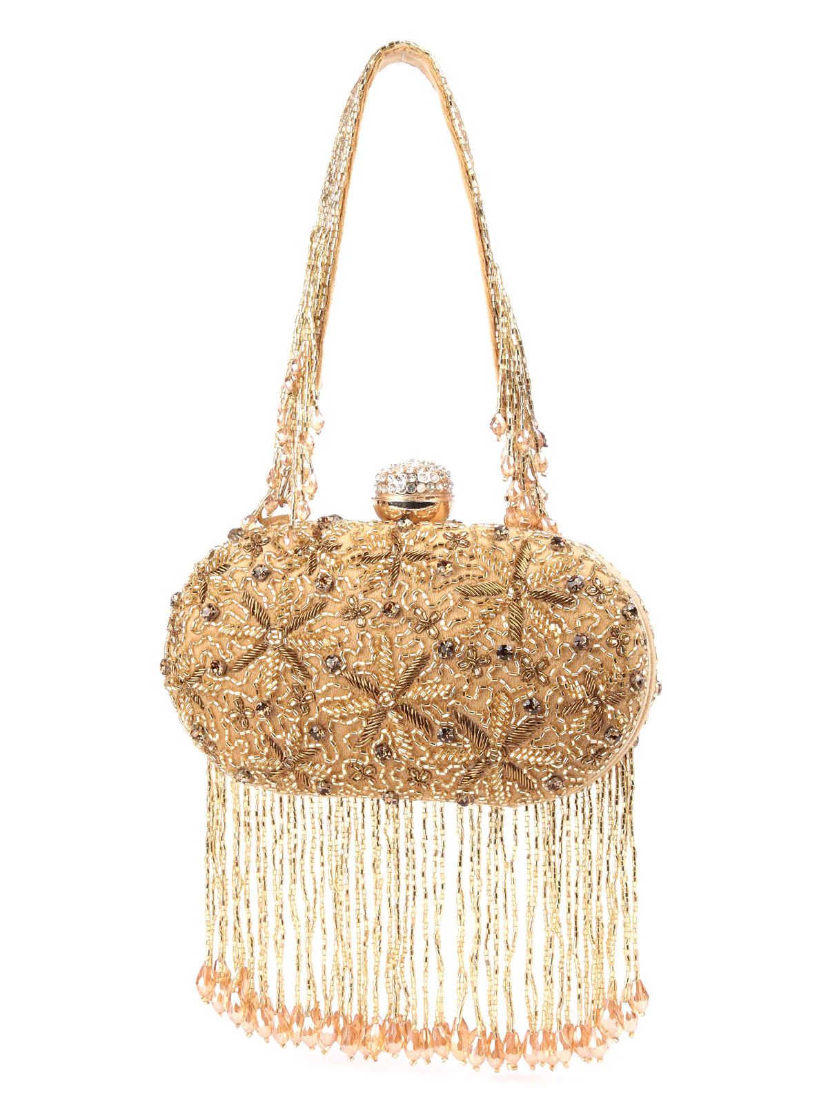 Odette Gold Tassels Embellished Clutch For Women - Image 5