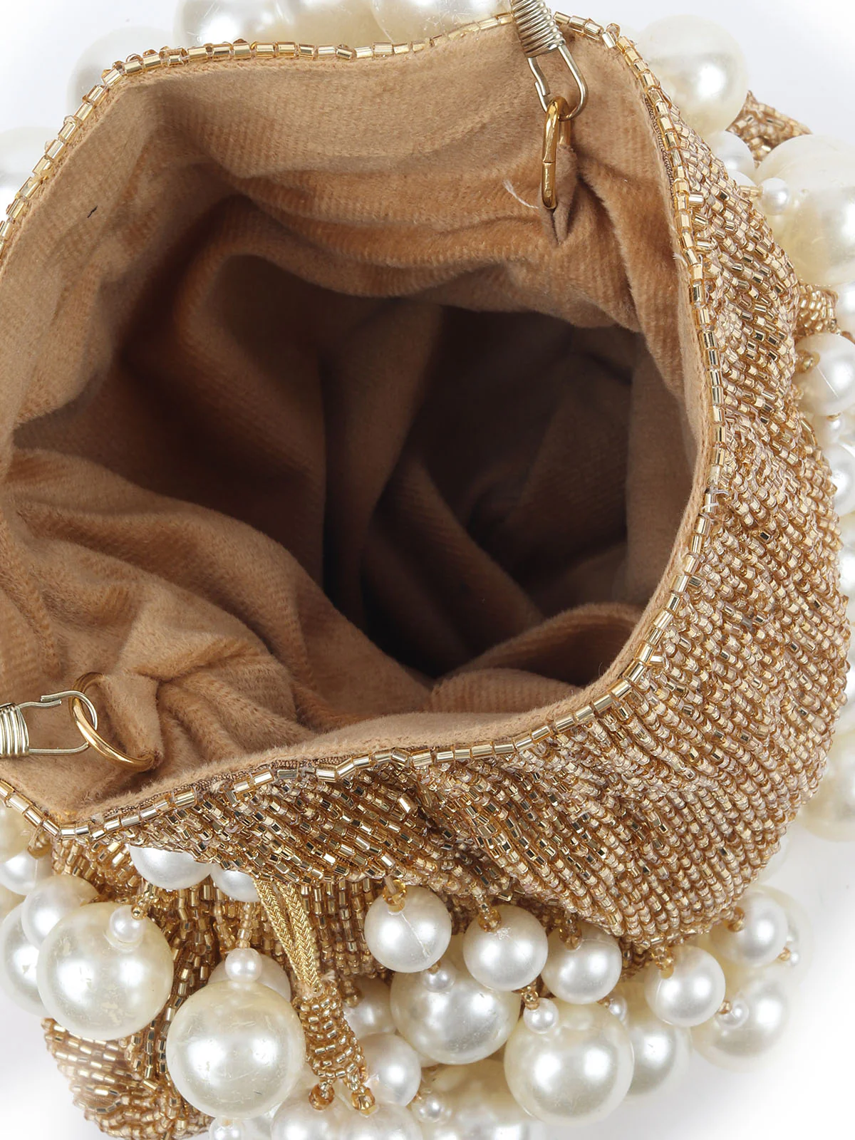 Odette Gold Velvet Embellished Potli For Women - Image 4