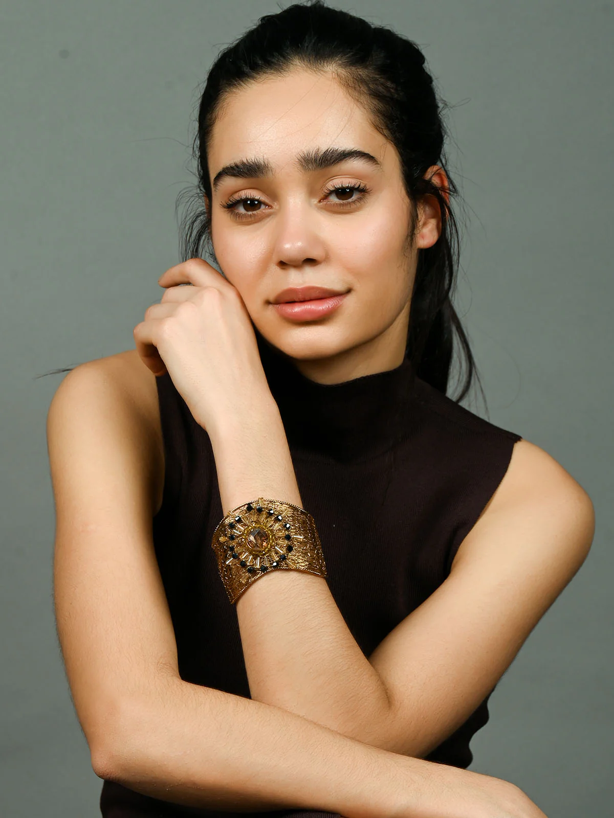 Odette Golden Alloy Embellished Bracelet For Women - Image 2