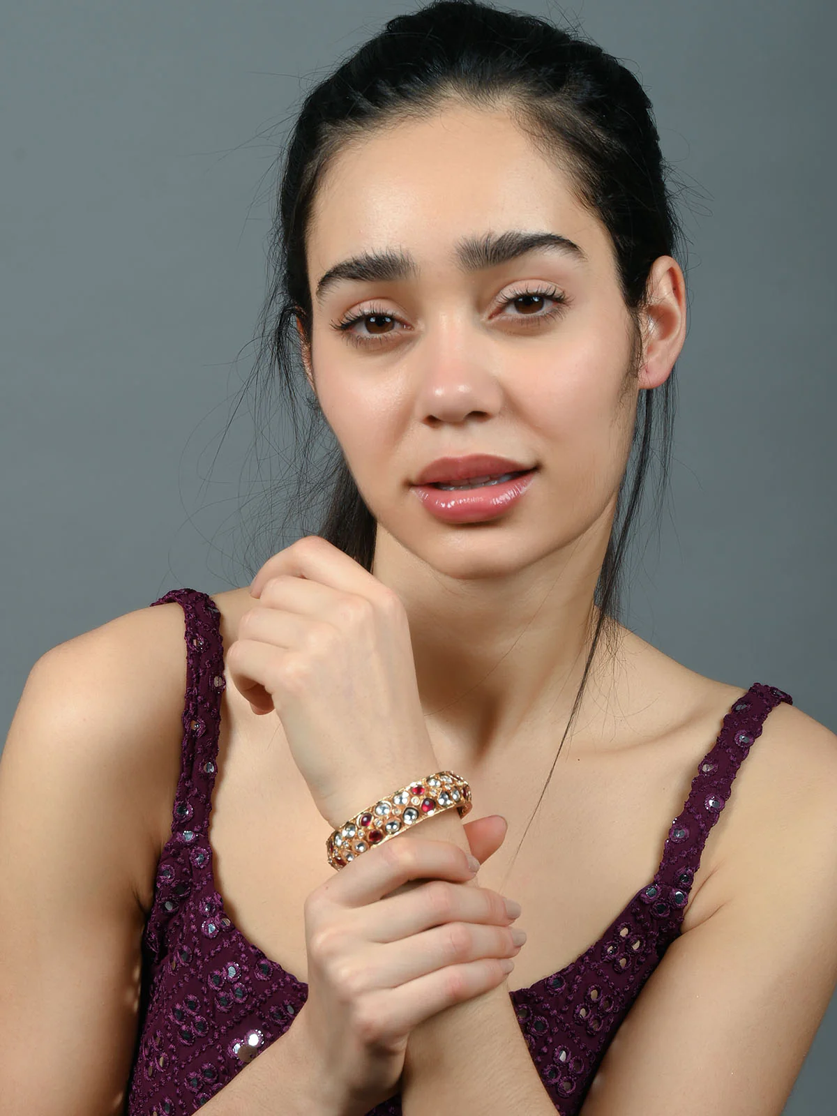 Odette Golden Alloy Embellished Bracelet For Women - Image 2