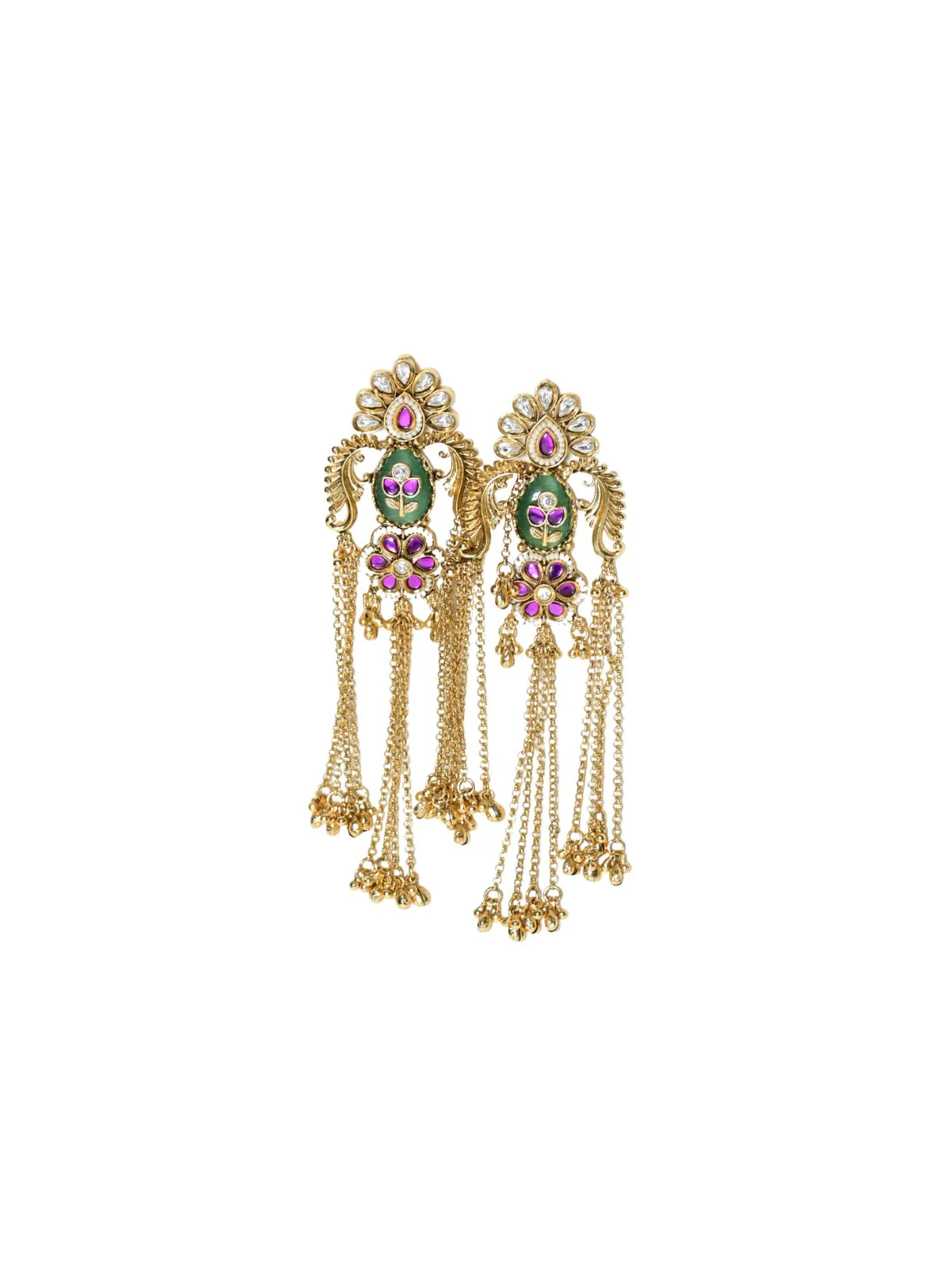 Odette Golden Alloy Embellished Earrings For Women - Image 3