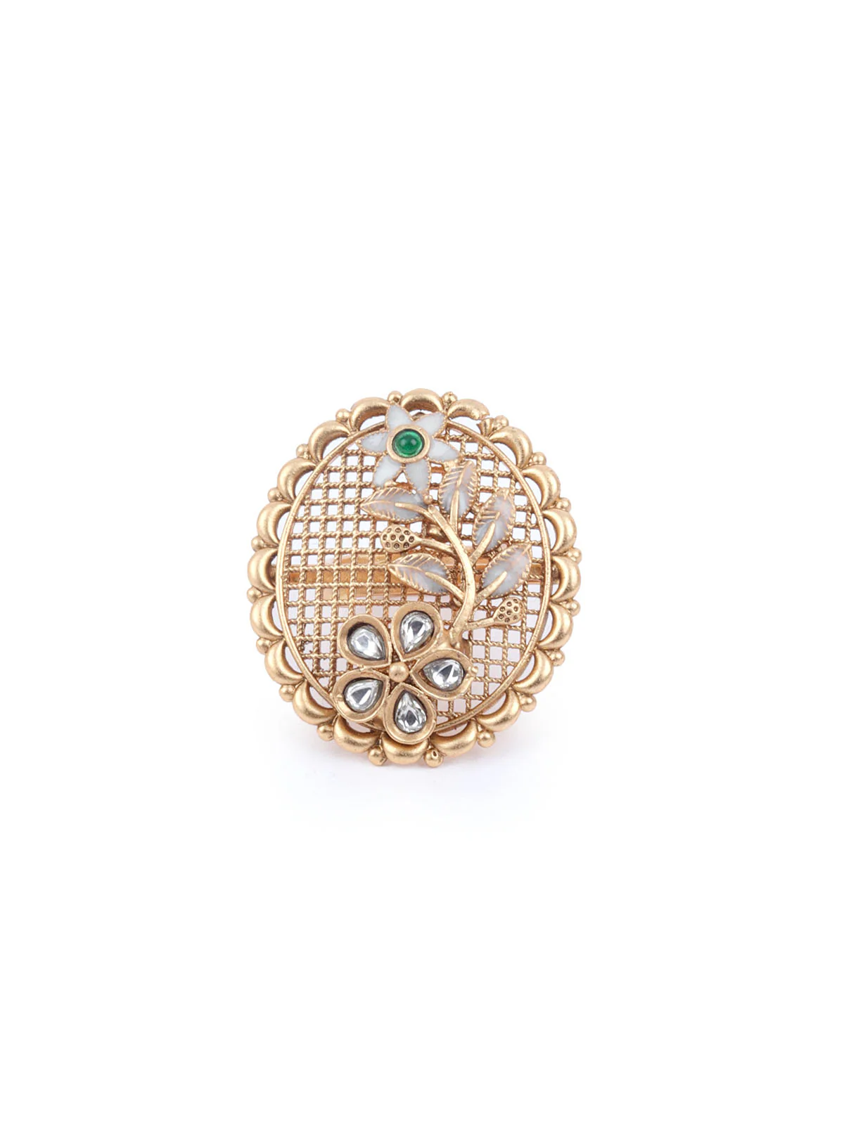 Odette Golden Alloy Embellished Ring For Women - Image 3