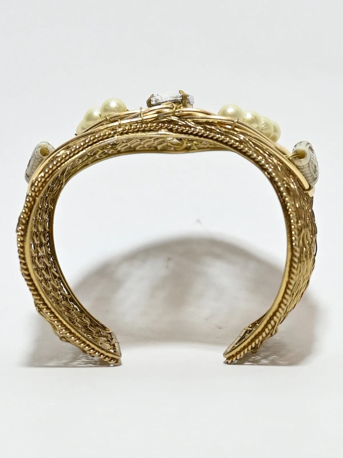 Odette Golden Alloy Pearl And Stone Cuff Bracelet For Women - Image 4