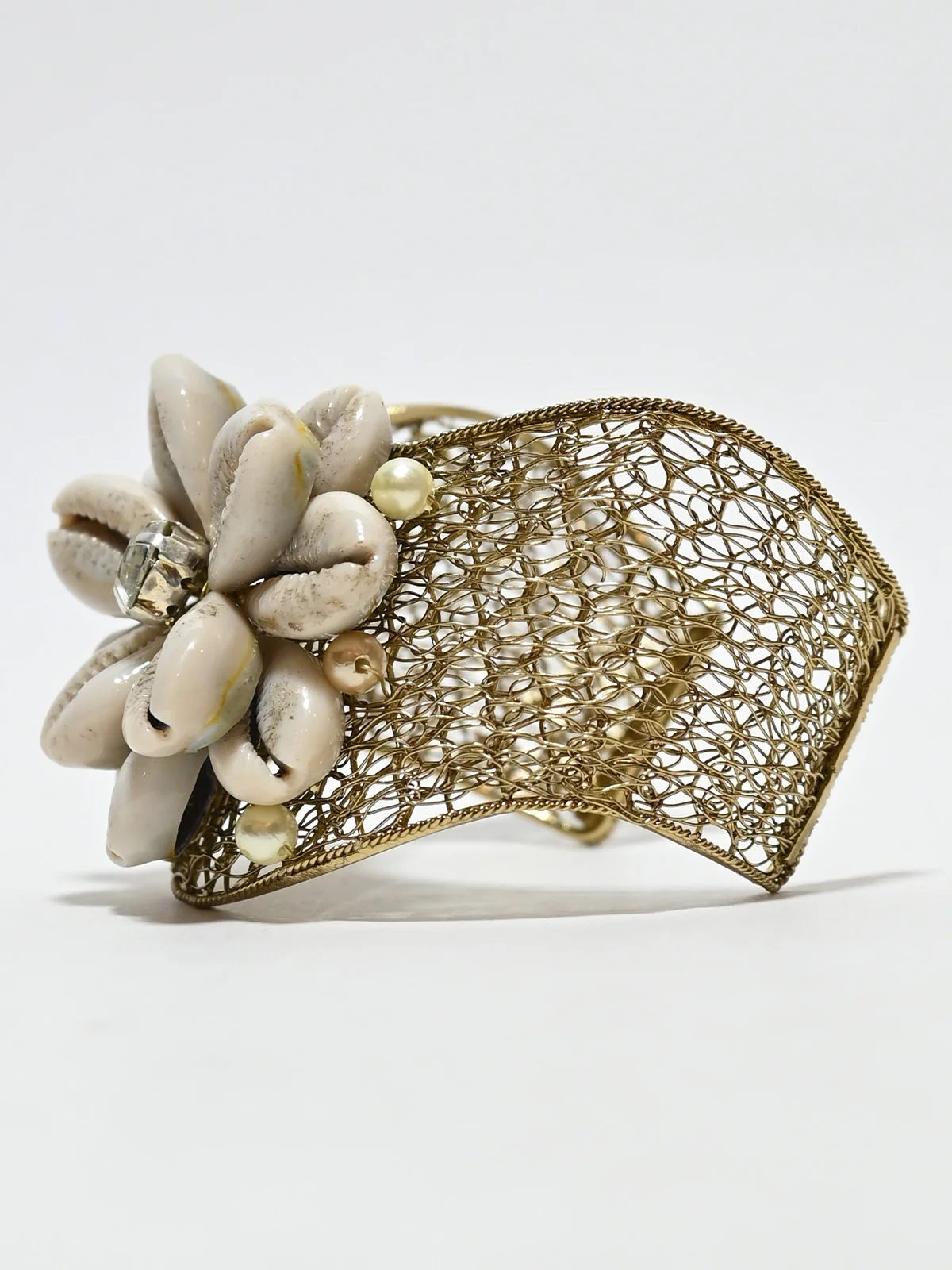 Odette Golden Alloy Pearl And Stone Cuff Bracelet For Women - Image 3