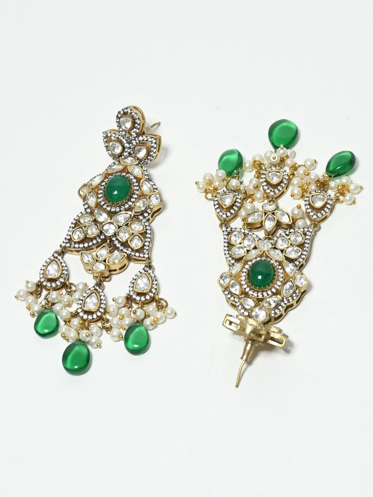 Odette Golden And Green Alloy Kundan And Stone Jewellery Set For Women - Image 6