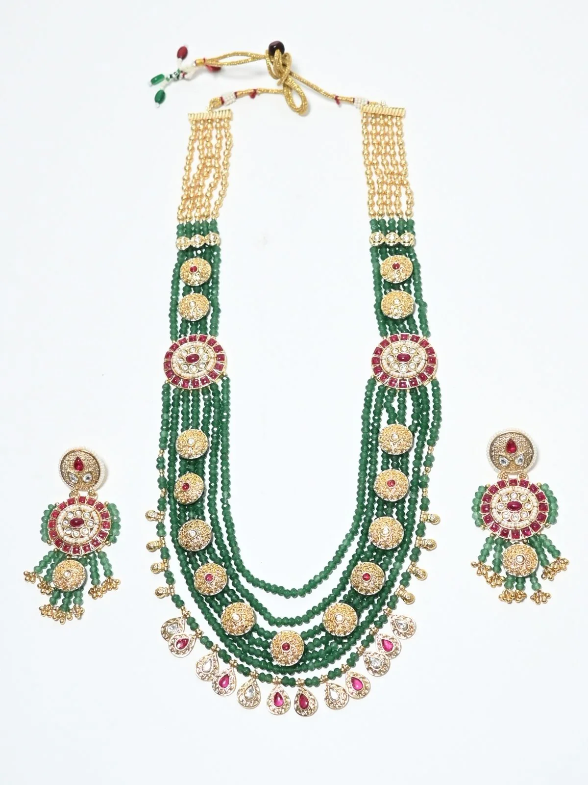Odette Golden And Green Alloy Kundan Jewellery Set For Women - Image 3