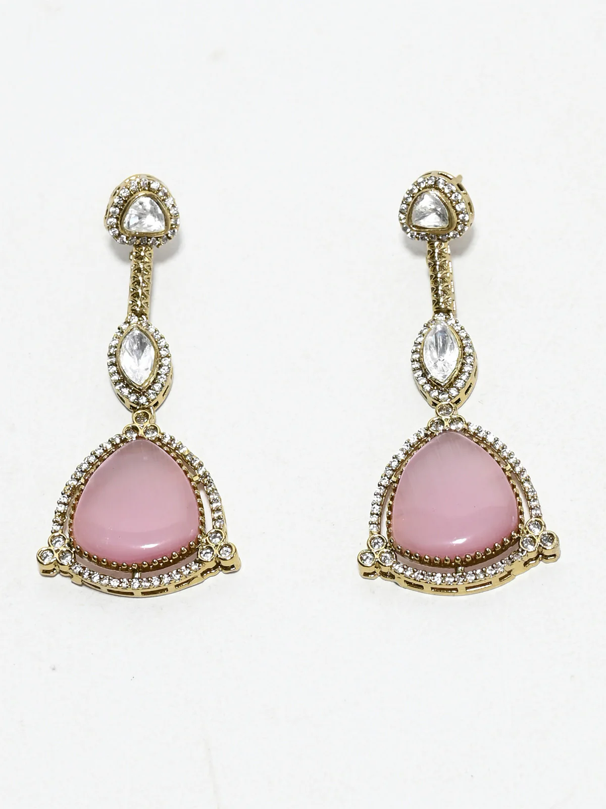 Odette Golden And Light Pink Kundan And Stone Jewellery Set For Women - Image 2