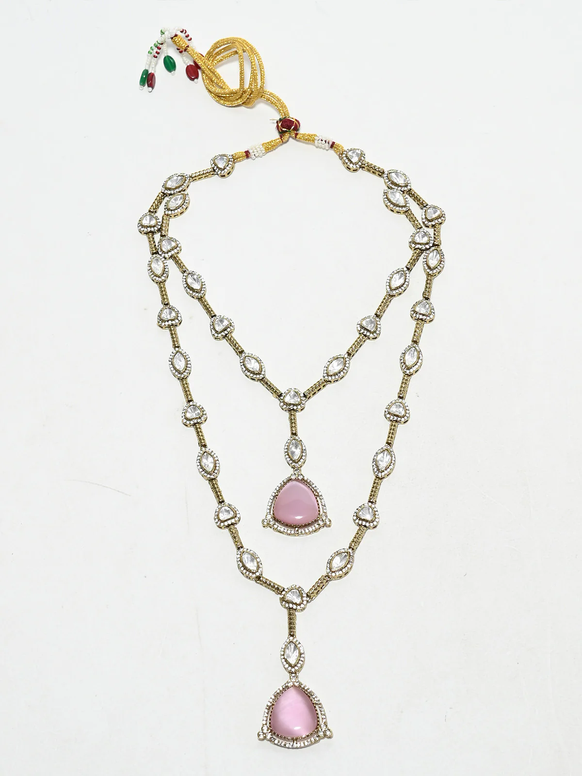Odette Golden And Light Pink Kundan And Stone Jewellery Set For Women - Image 4