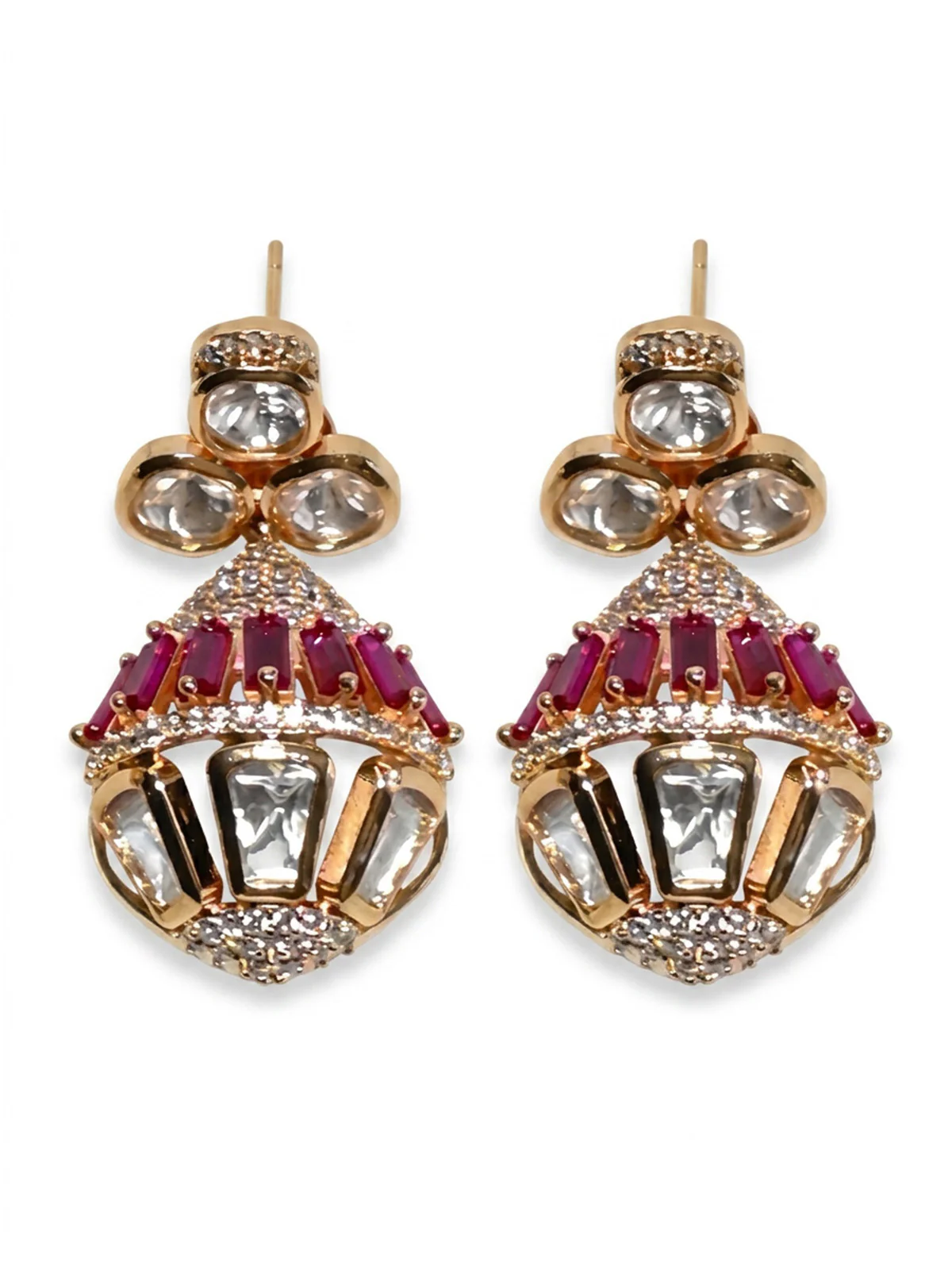 Odette Golden And Red Alloy Kundan And Stone Jewellery Set For Women - Image 3