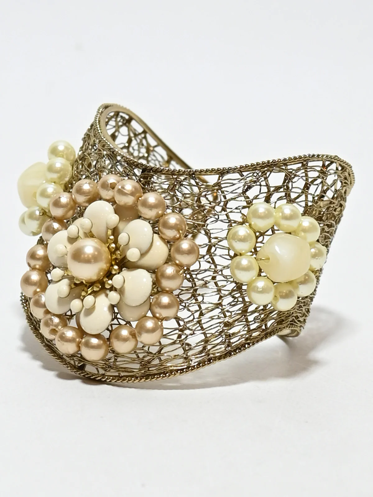 Odette Golden And White Alloy Pearl Cuff Bracelet For Women - Image 5