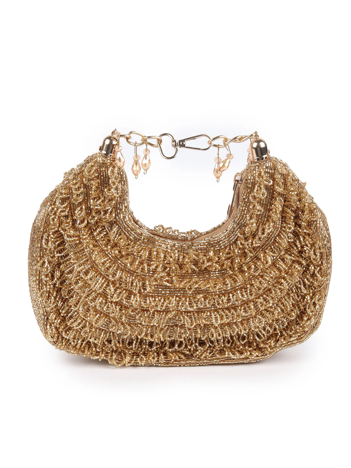 Odette Golden Beaded Moon Clutch For Women - Image 4