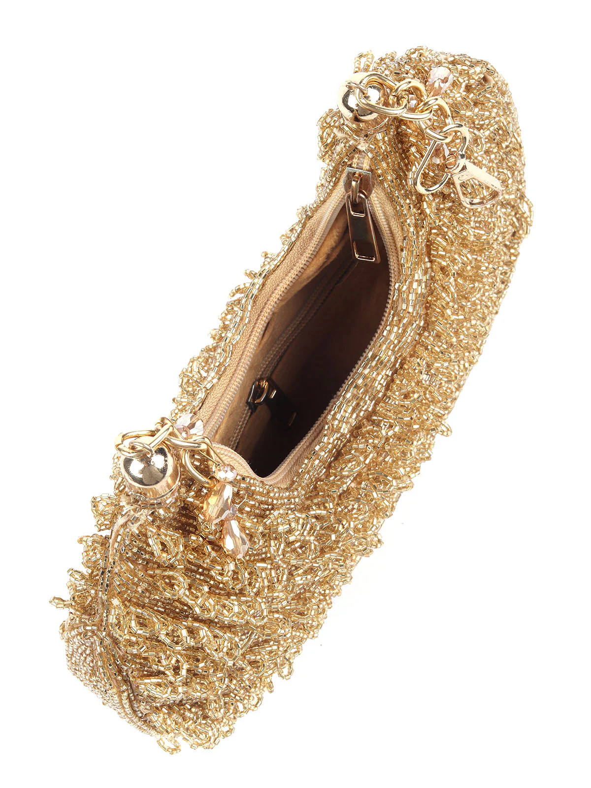Odette Golden Beaded Moon Clutch For Women - Image 6