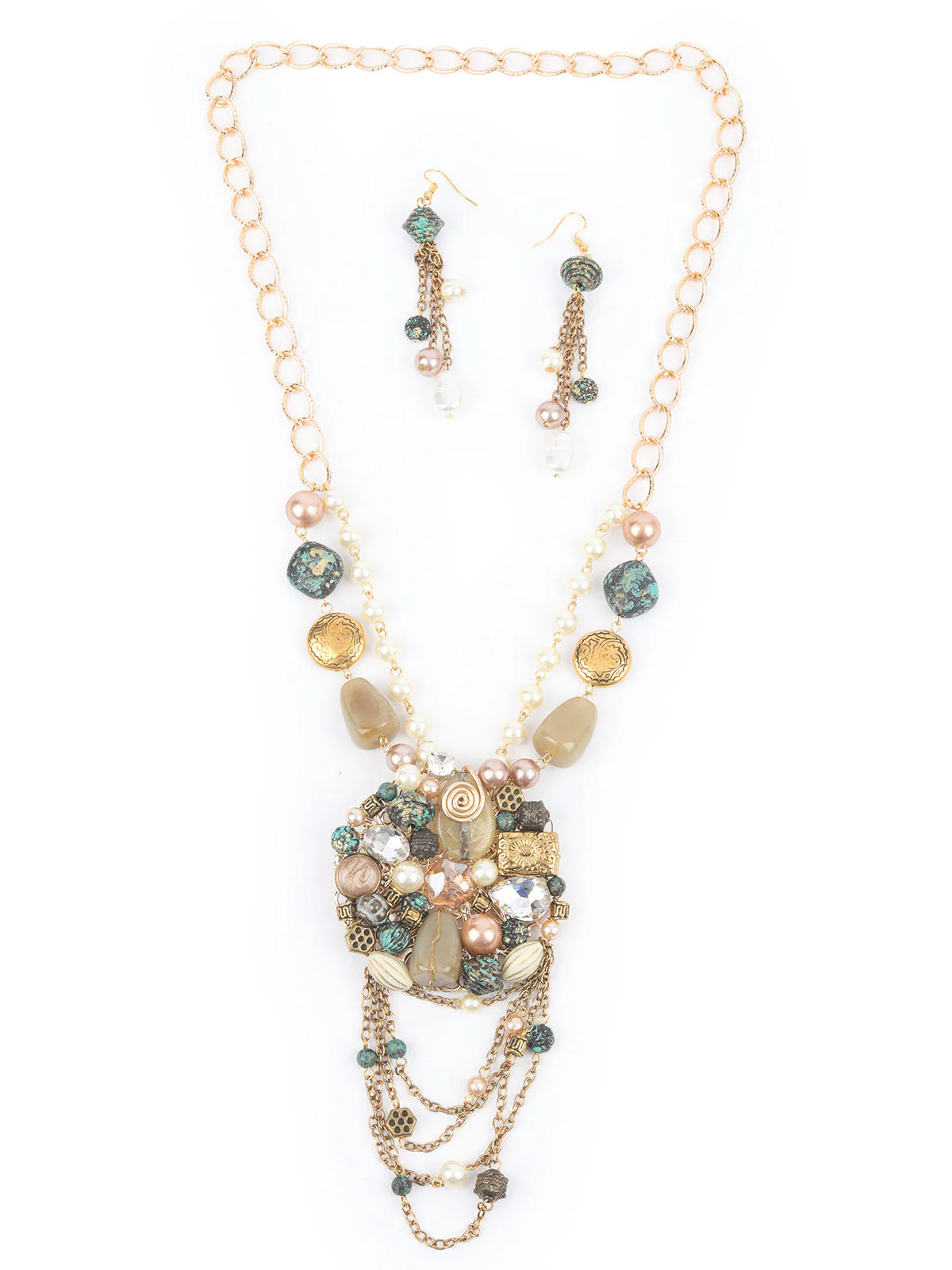 Odette Golden & Blue Alloy Embellished Jewellery Set For Women - Image 3