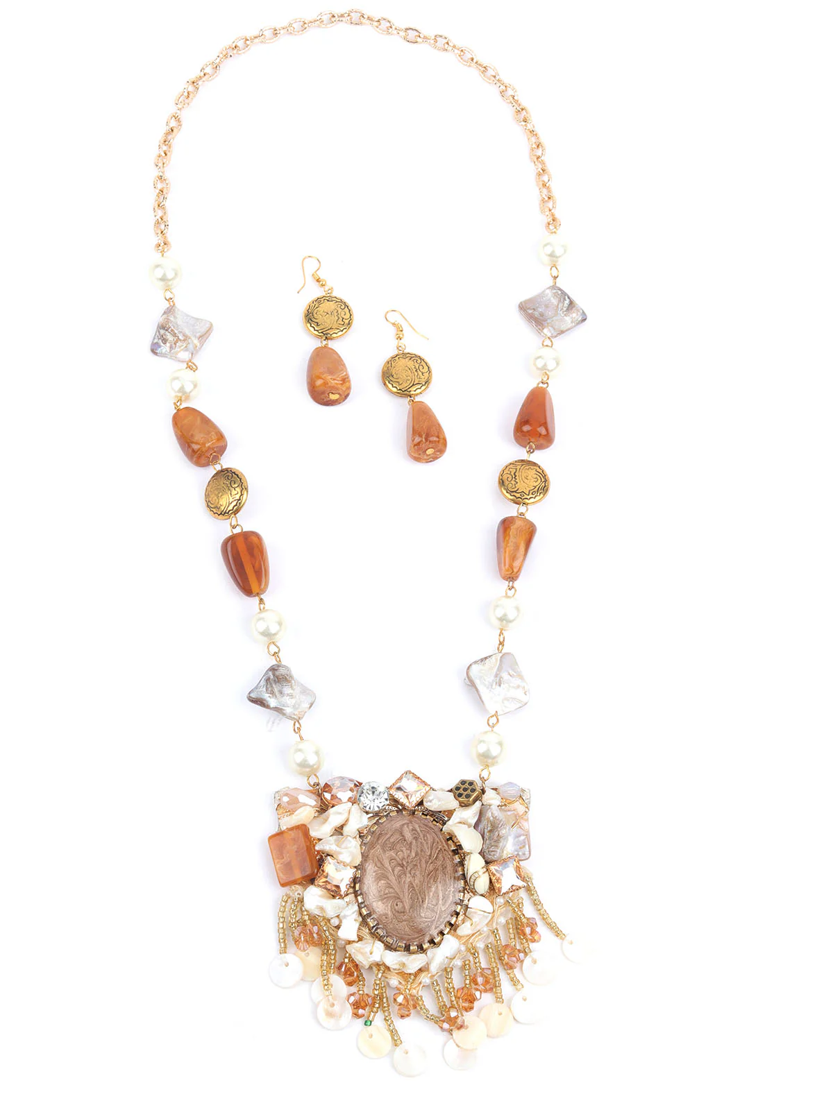 Odette Golden & Brown Alloy Embellished Jewellery Set For Women - Image 3