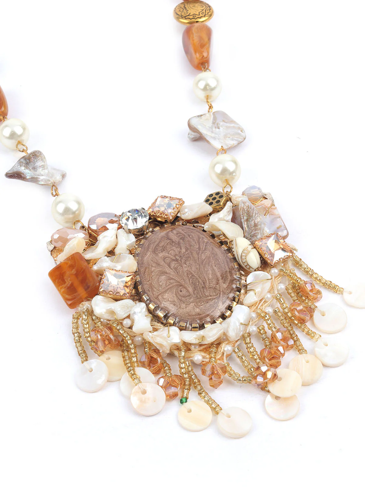 Odette Golden & Brown Alloy Embellished Jewellery Set For Women - Image 5