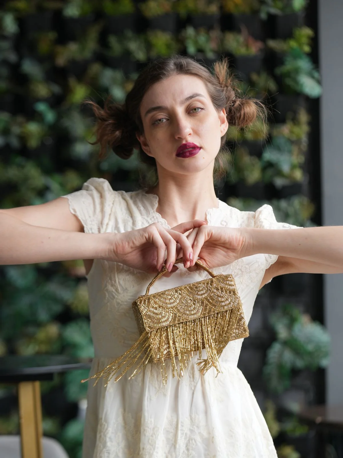 Odette Golden Embroidered Box Clutch For Women - Image 2