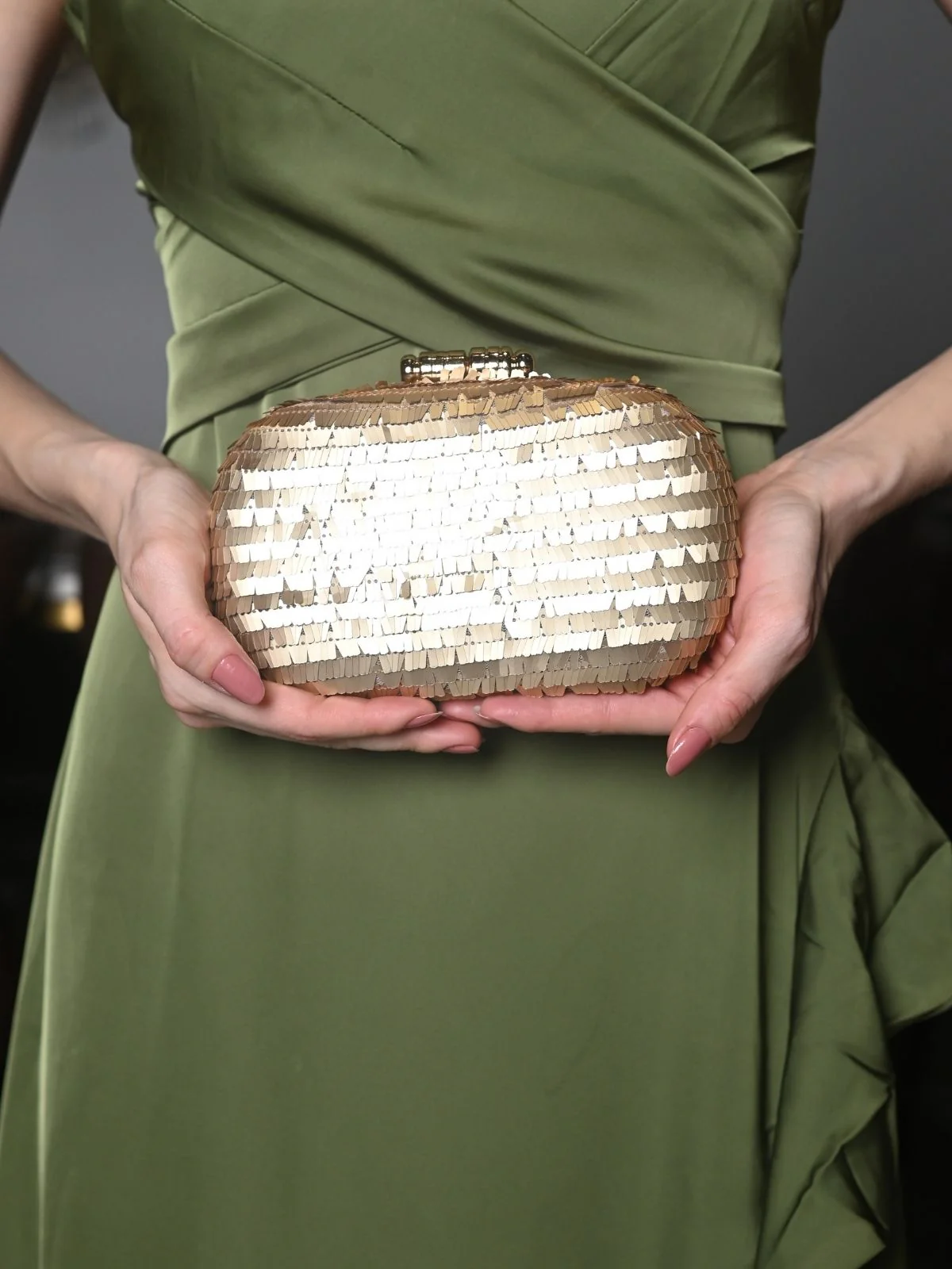 Odette Golden Embroidered Clutch For Women - Image 3