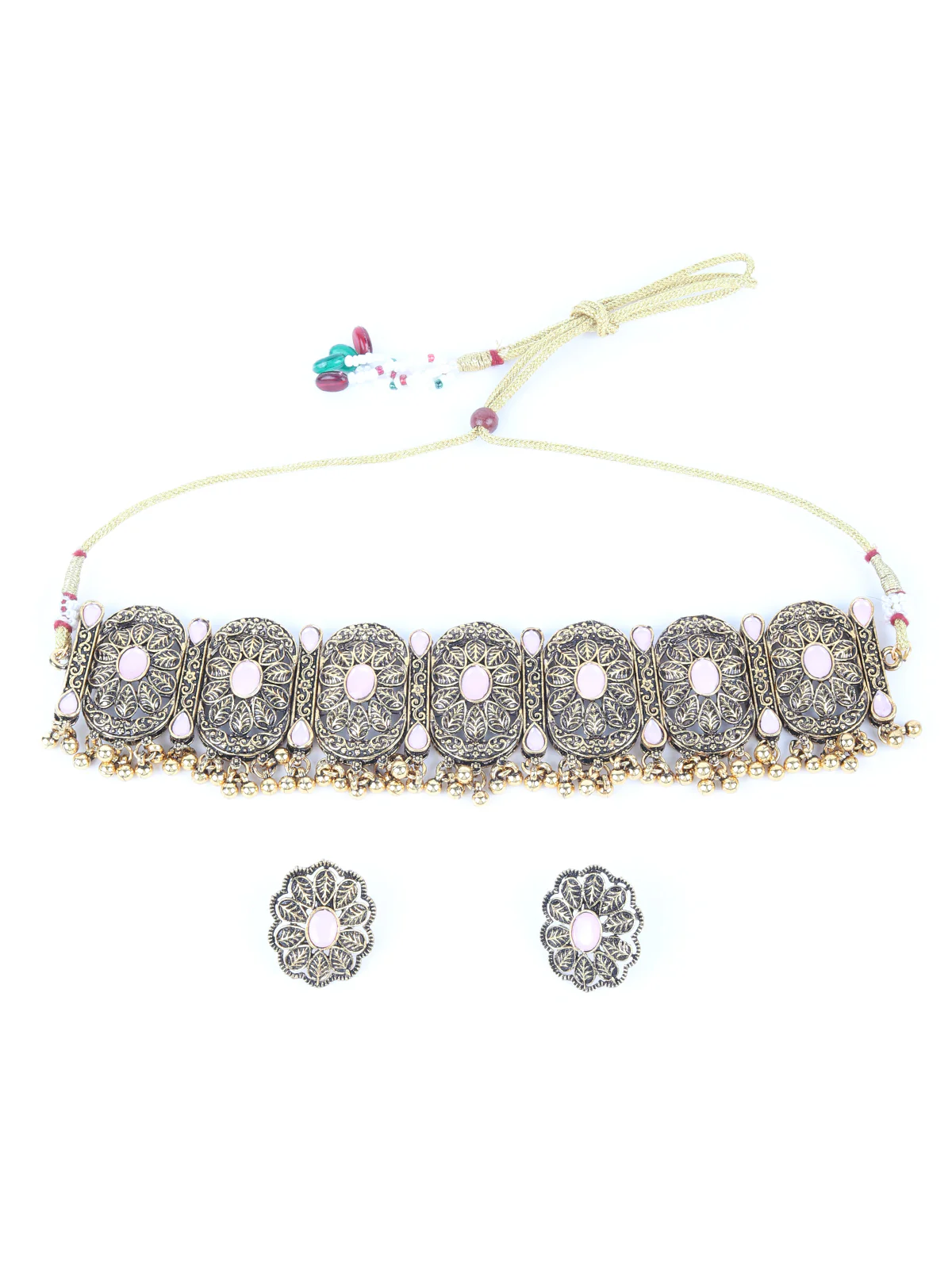 Odette Golden Faux Stone Indian Choker Neckpiece Set For Women