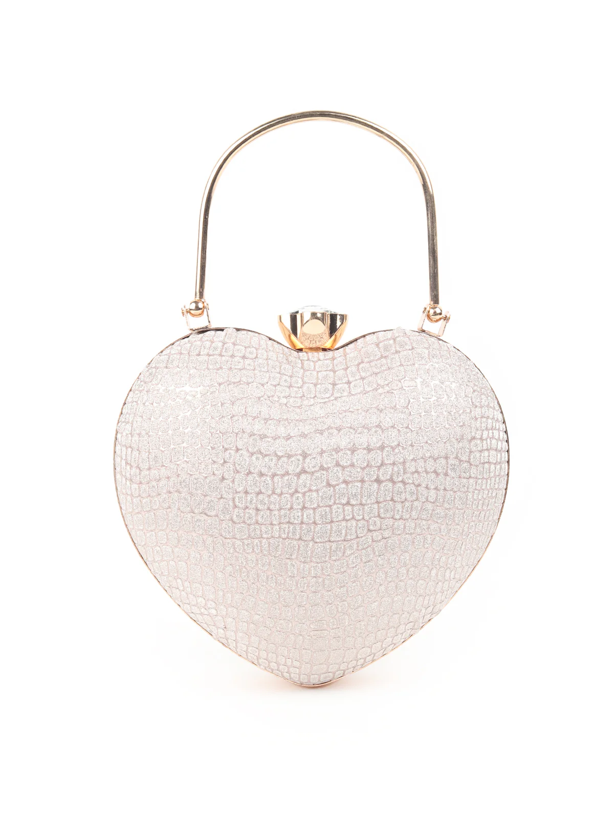 Odette Golden Heart Shaped Patterned Shimmery Clutch For Women - Image 6