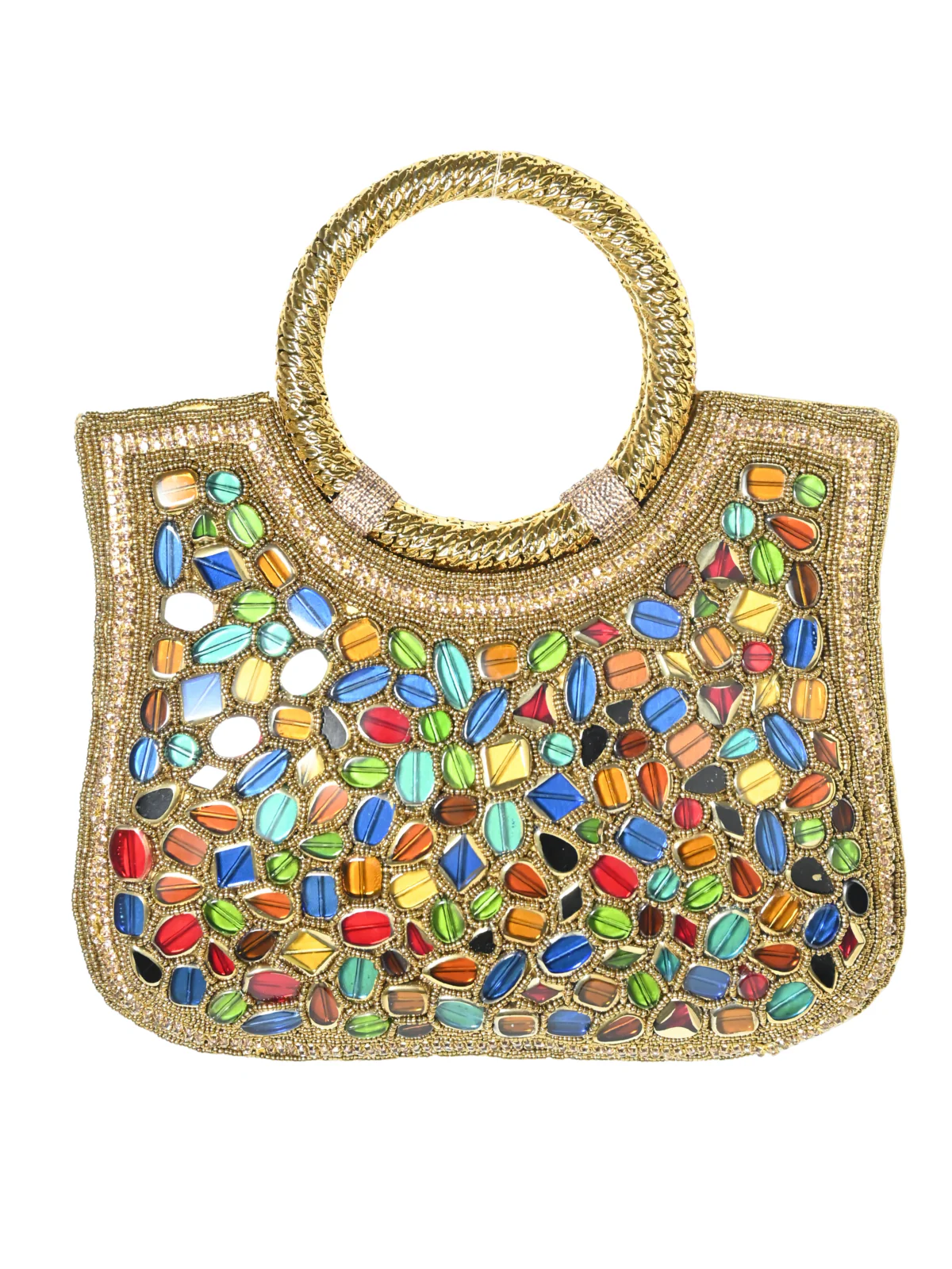 Odette Golden Jute Embellished Clutch For Women - Image 3