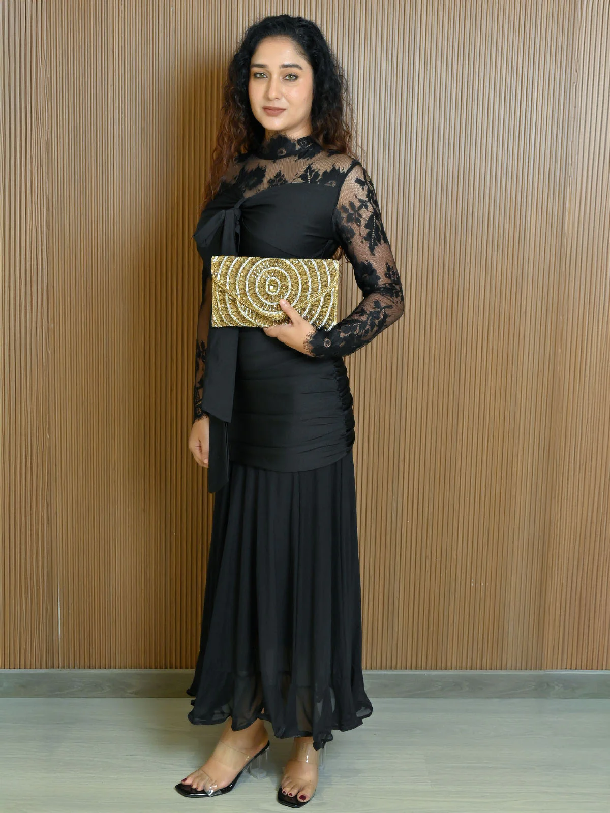 Odette Golden Jute Embellished Clutch For Women - Image 2