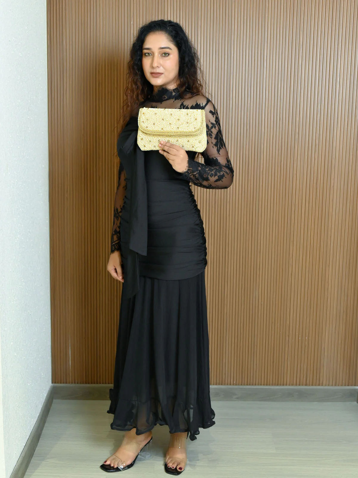 Odette Golden Jute Embellished Clutch For Women - Image 2