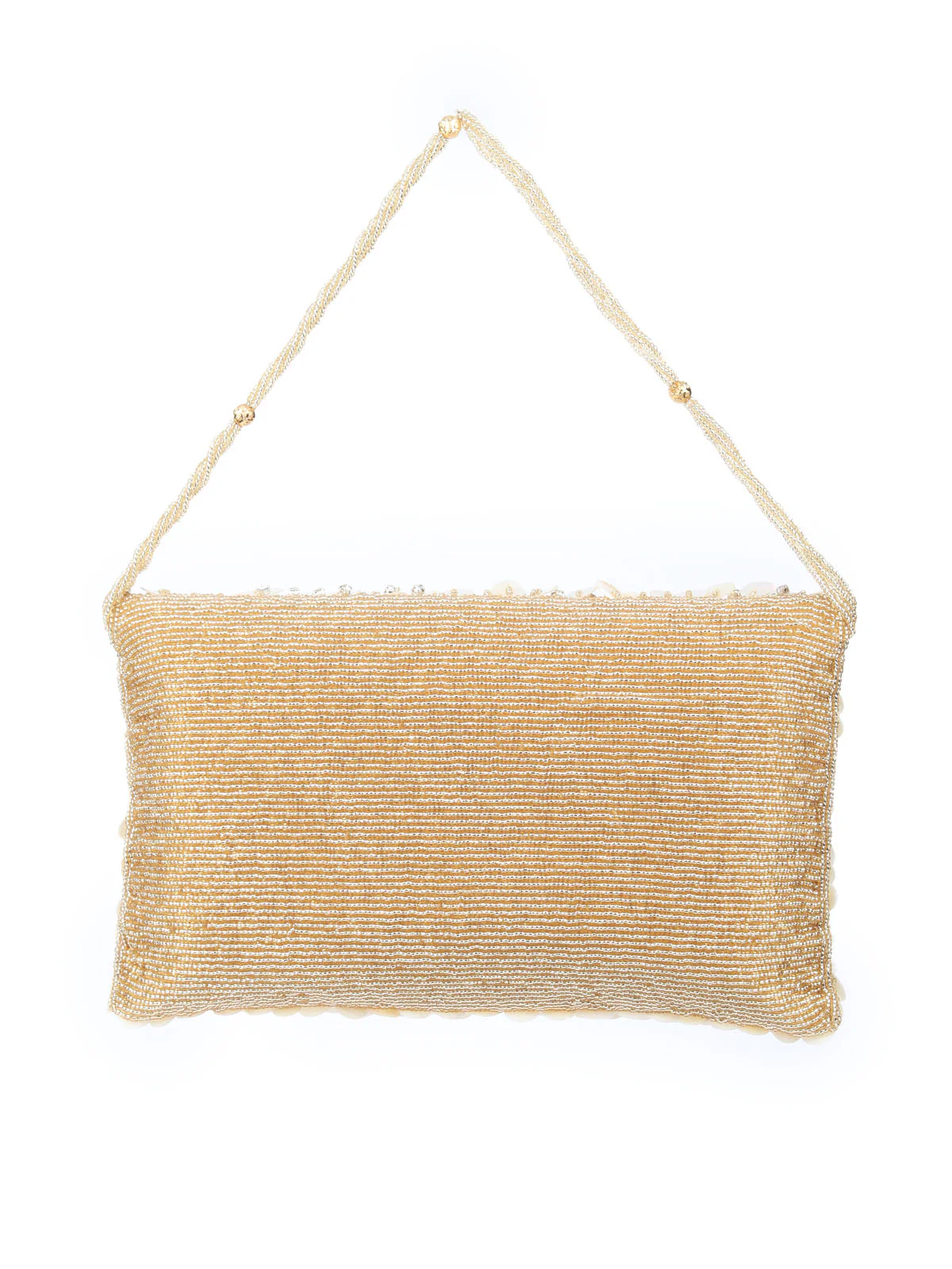 Odette Golden Jute Mother Of Pearl Embellished Bead work With Silver Stone Clutch For Women - Image 5