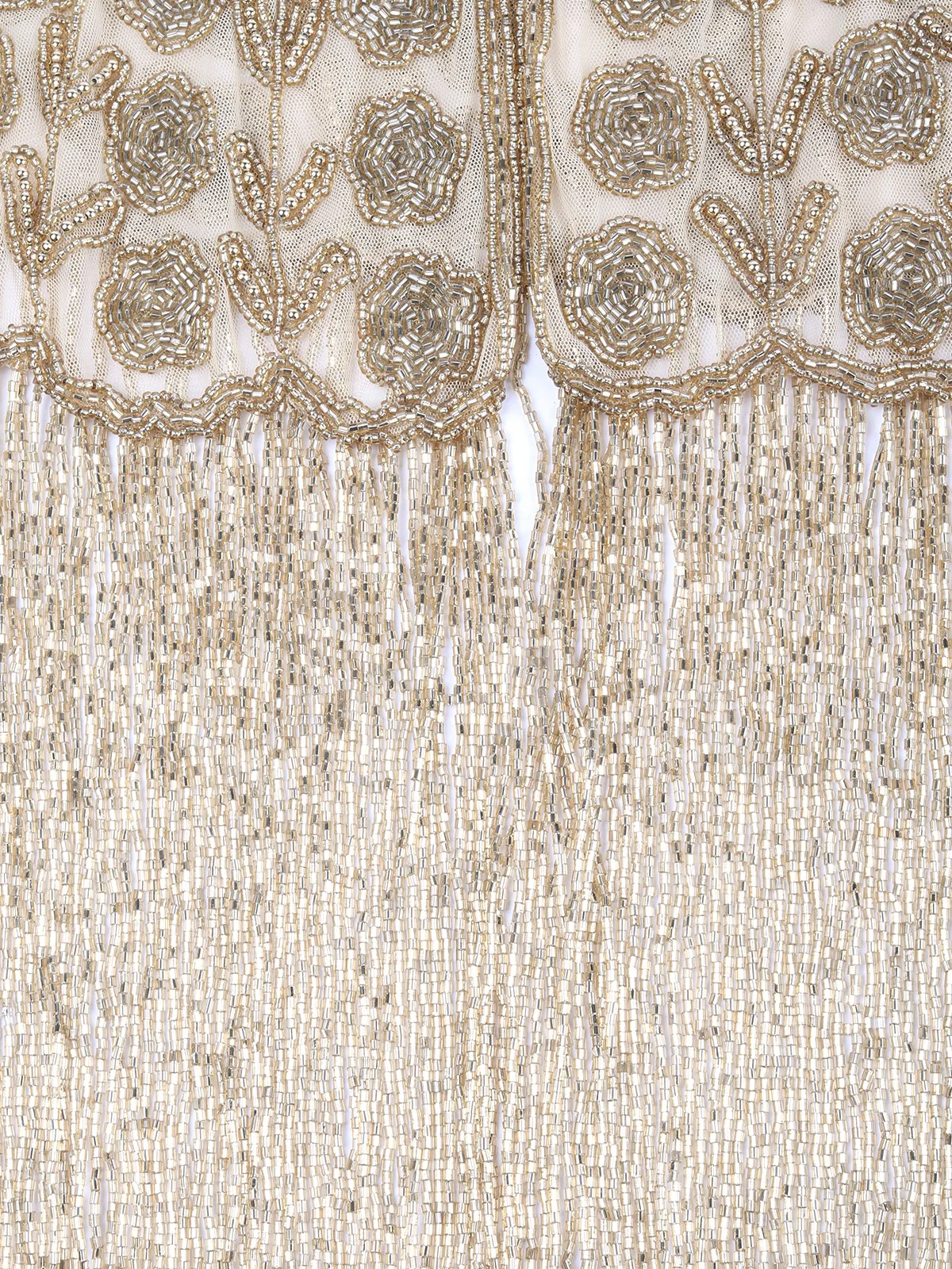 Odette Golden Net Cutdana Embroidered Tasseled Cape for Women - Image 8