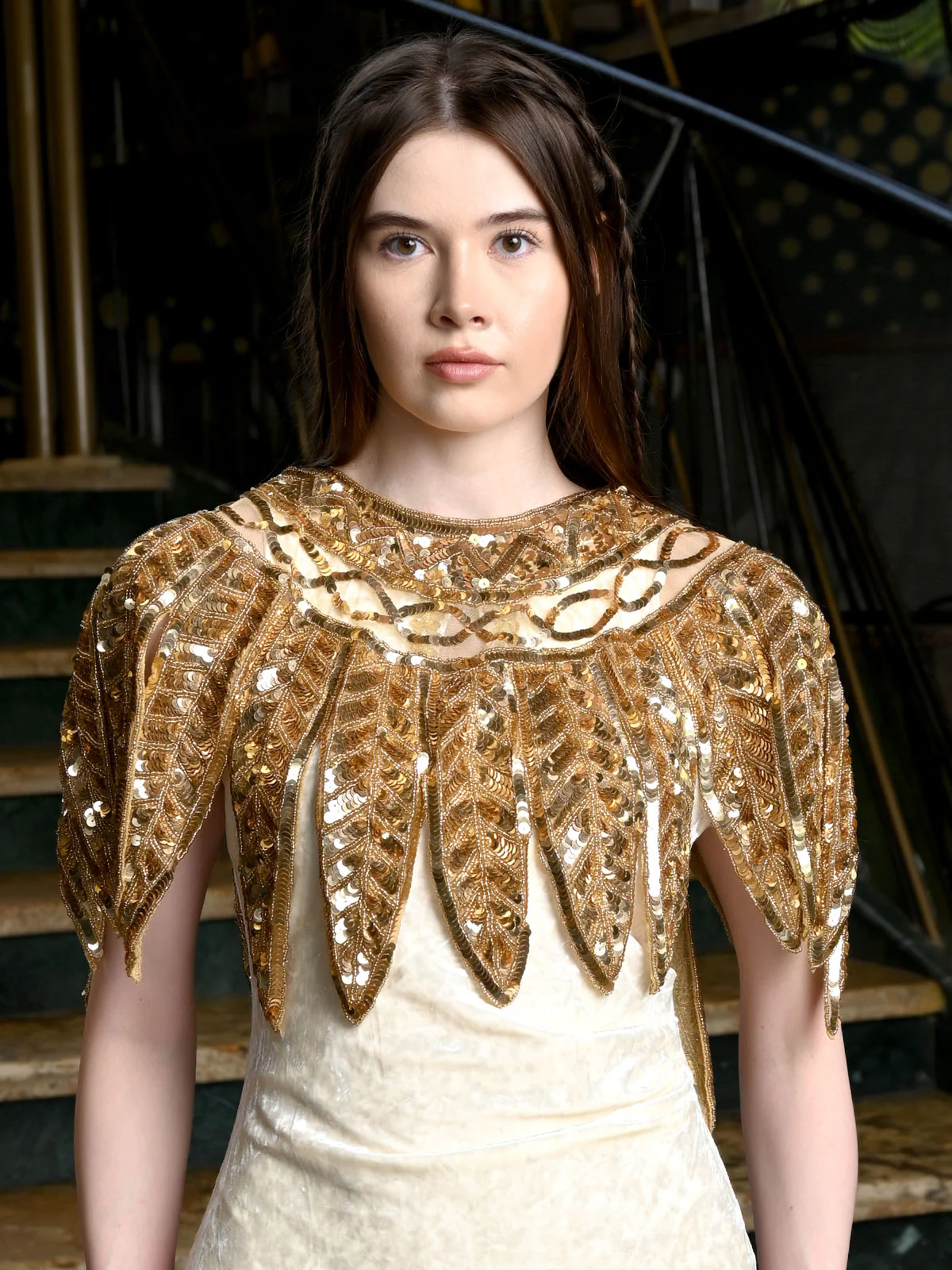 Odette Golden Net Embellished Cape For Women - Image 2