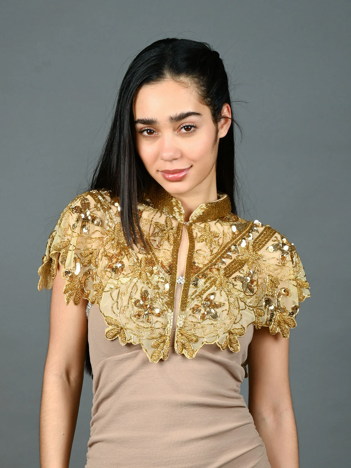 Odette Golden Net Embellished Cape For Women - Image 2