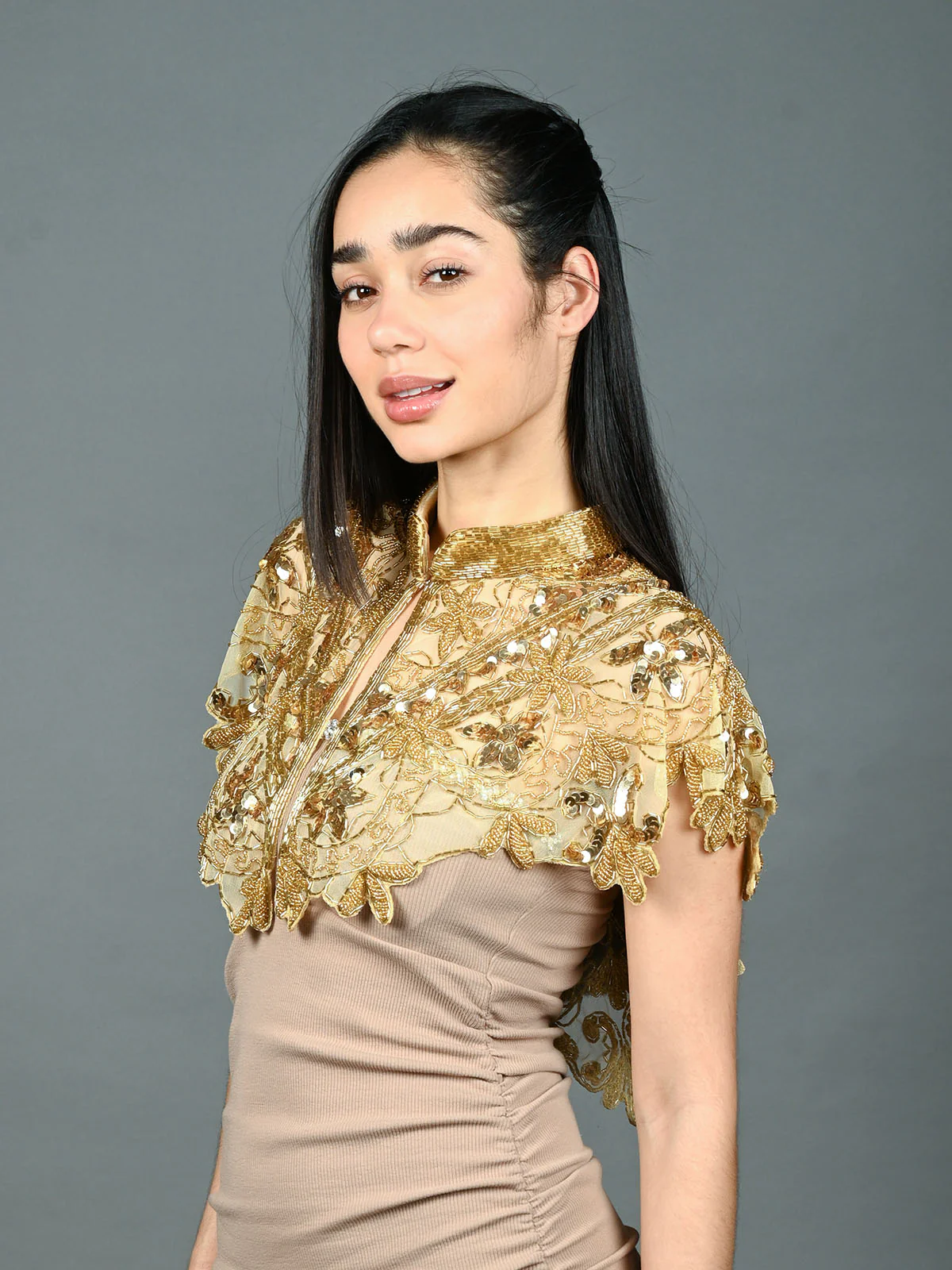 Odette Golden Net Embellished Cape For Women - Image 3