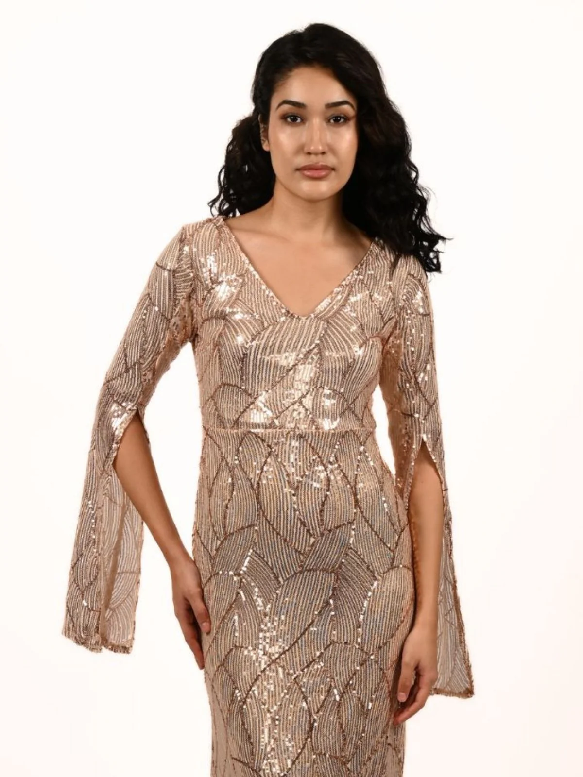 Odette Golden Net Embellished Dress For Women - Image 5
