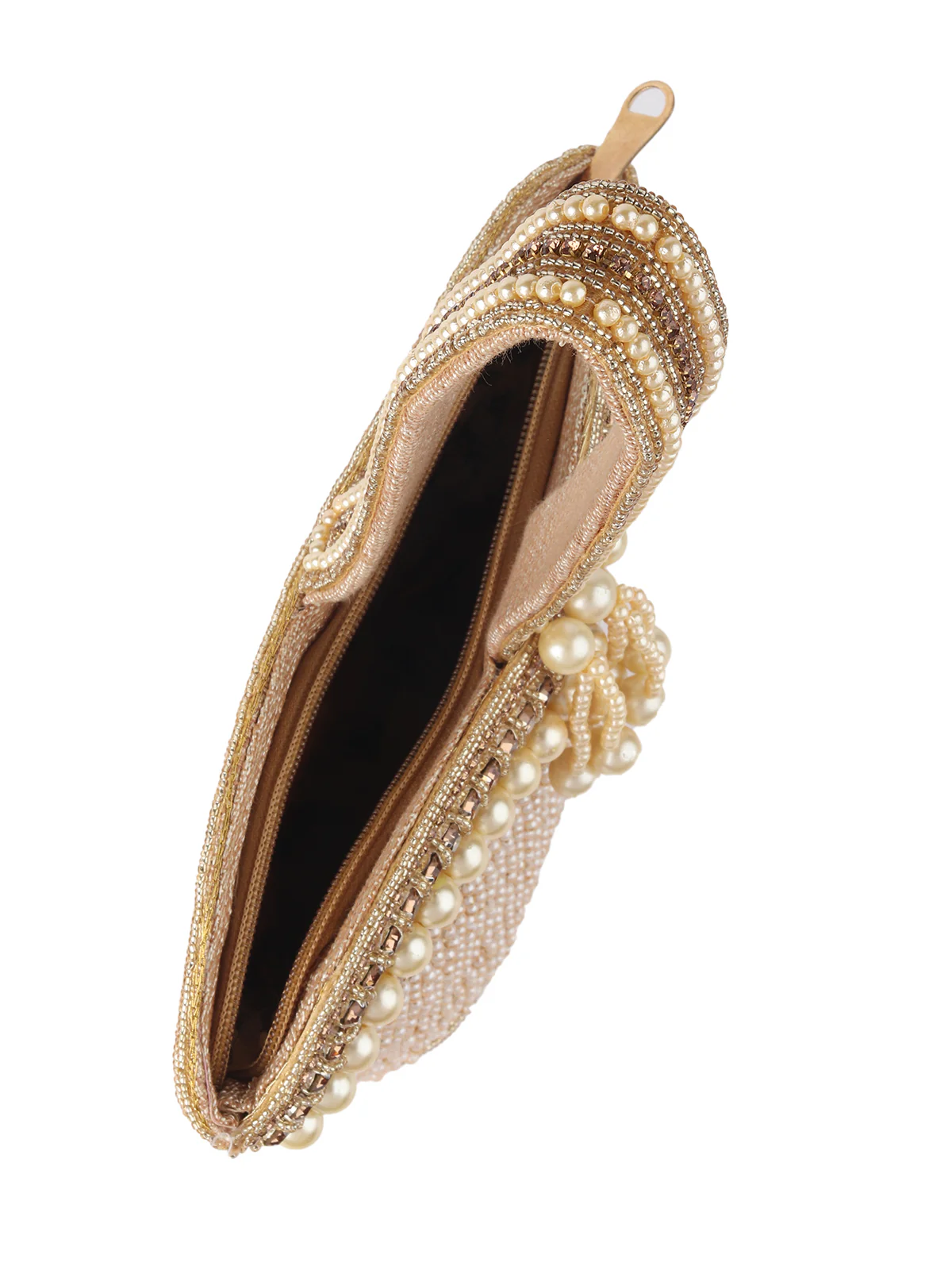 Odette Golden Pearls Embroidered Structured Clutch For Women - Image 6