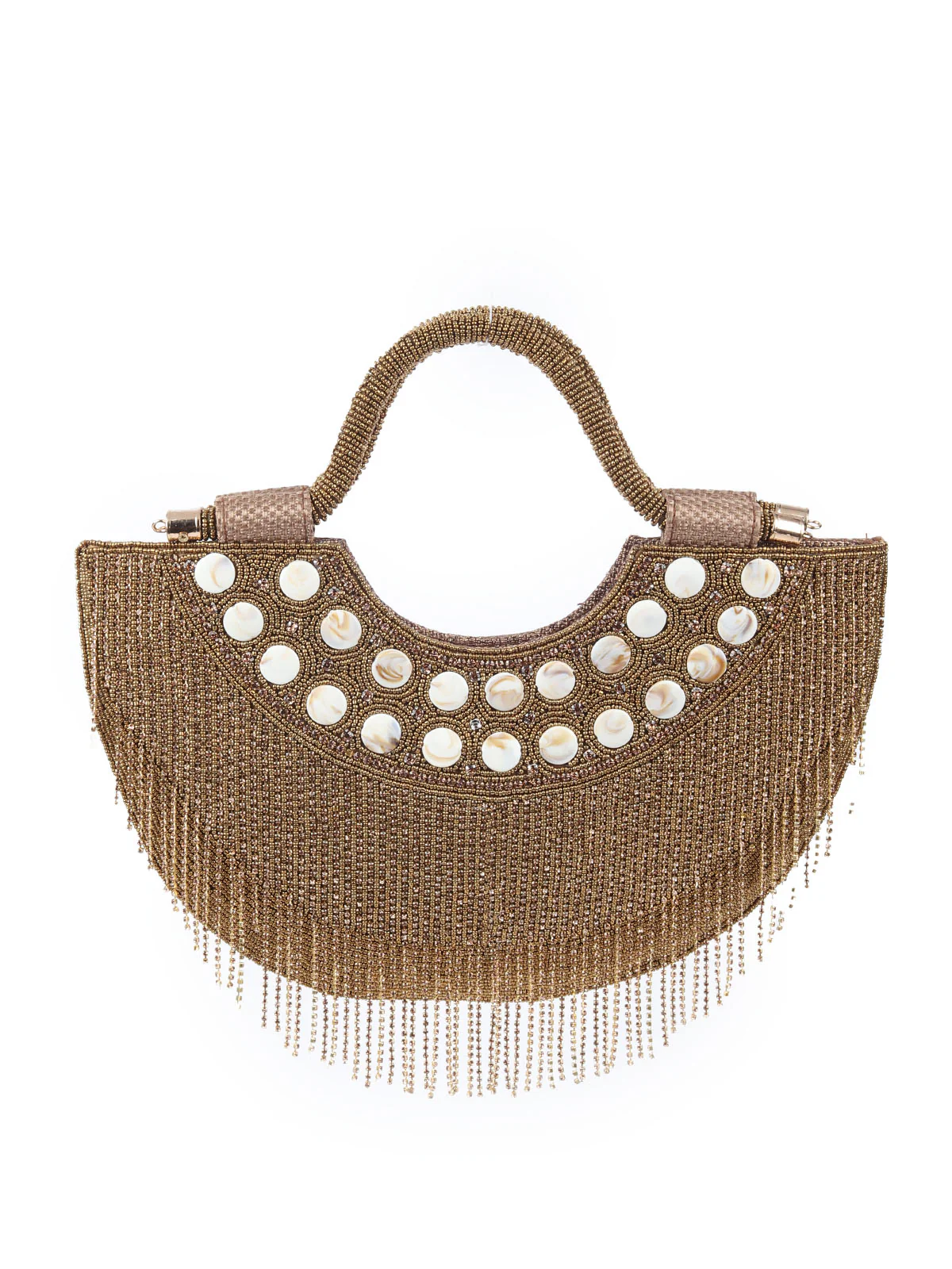 Odette Golden Polyester Encompassing With Bead And  Stone Hand Bag For Women - Image 3