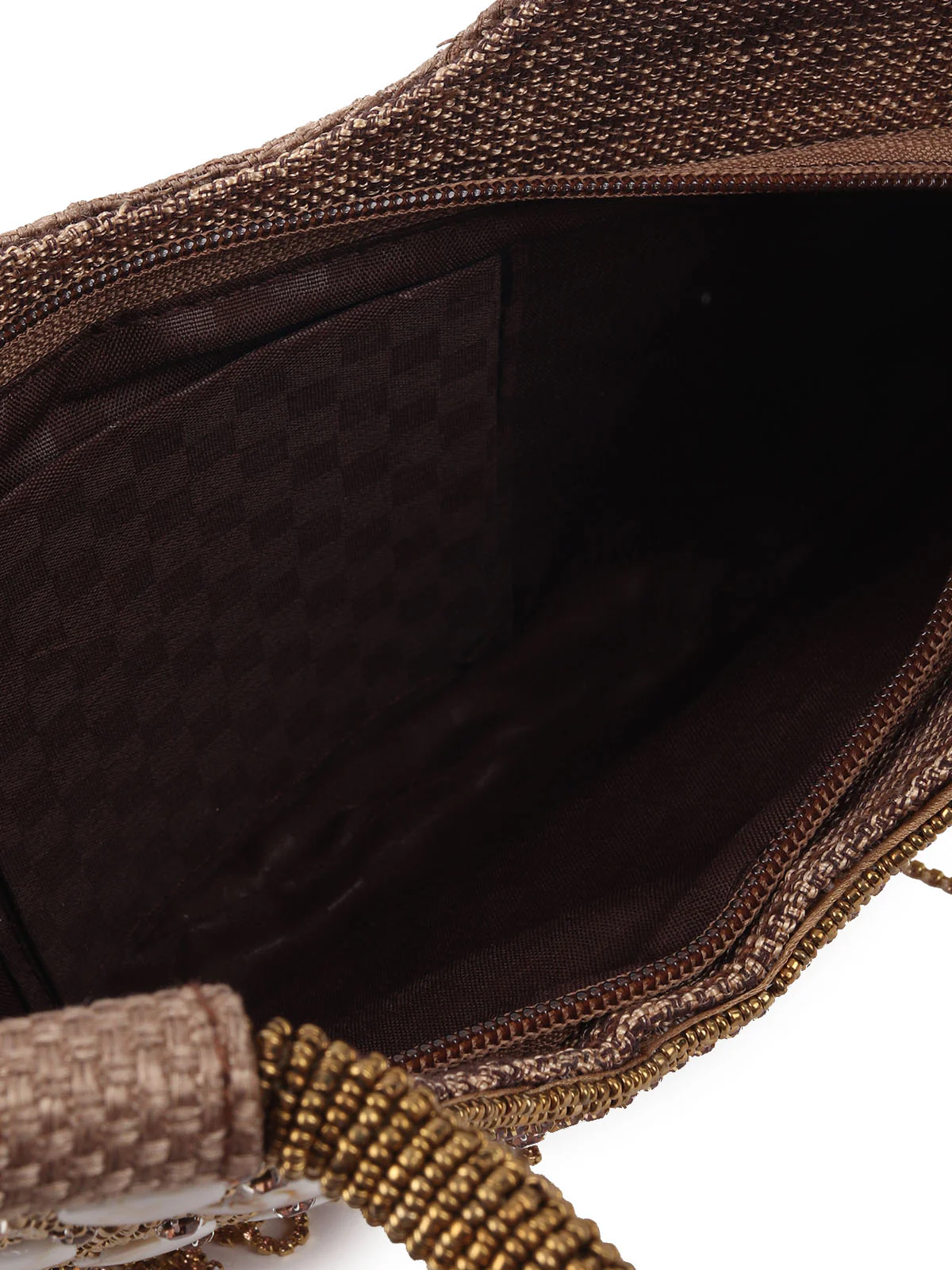 Odette Golden Polyester Encompassing With Bead And  Stone Hand Bag For Women - Image 6