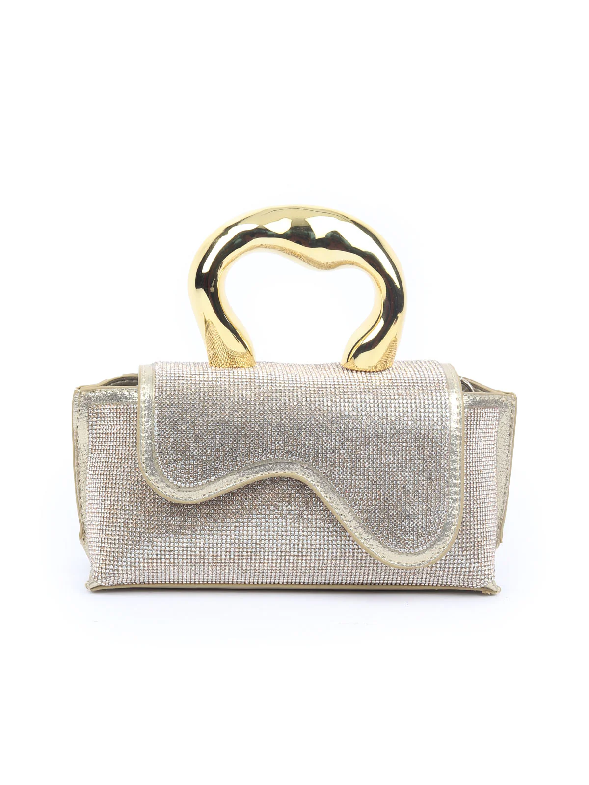 Odette Golden PU Encompassing With Stones Work Hand Bag For Women - Image 3