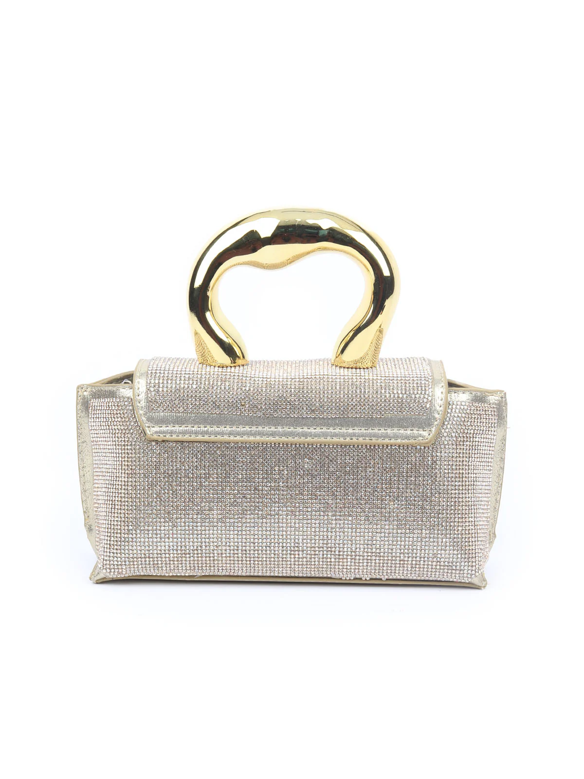 Odette Golden PU Encompassing With Stones Work Hand Bag For Women - Image 5