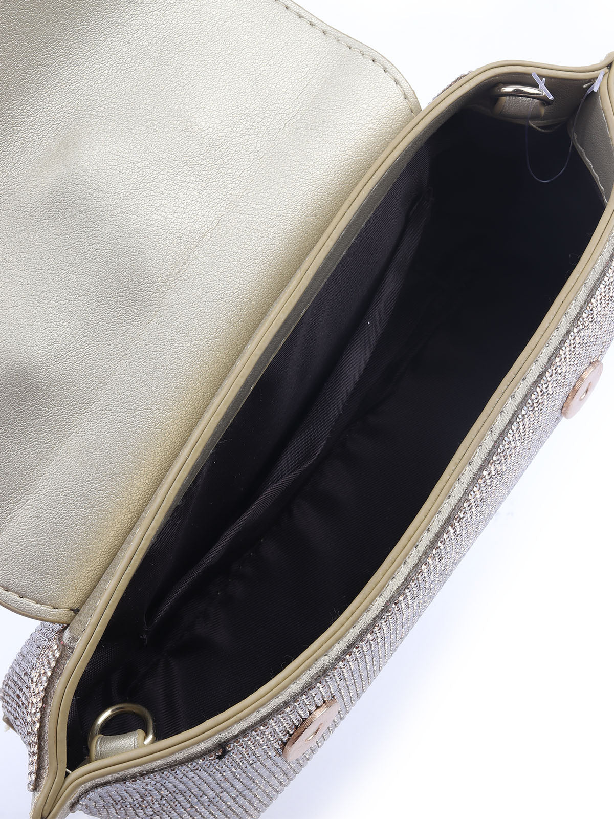 Odette Golden PU Encompassing With Stones Work Hand Bag For Women - Image 6