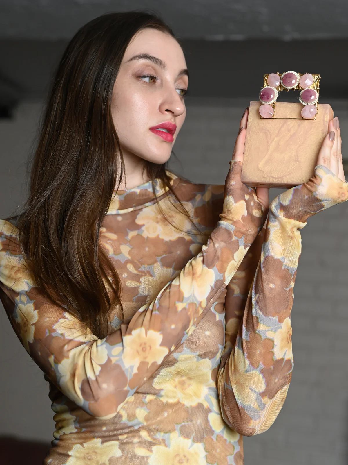 Odette Golden Resin Embellished Clutch For Women - Image 2