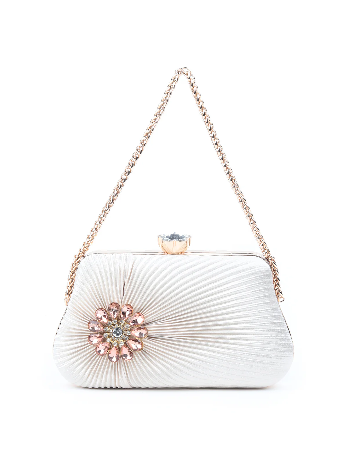 Odette Golden Ruched And Embellished Clutch For Women - Image 3