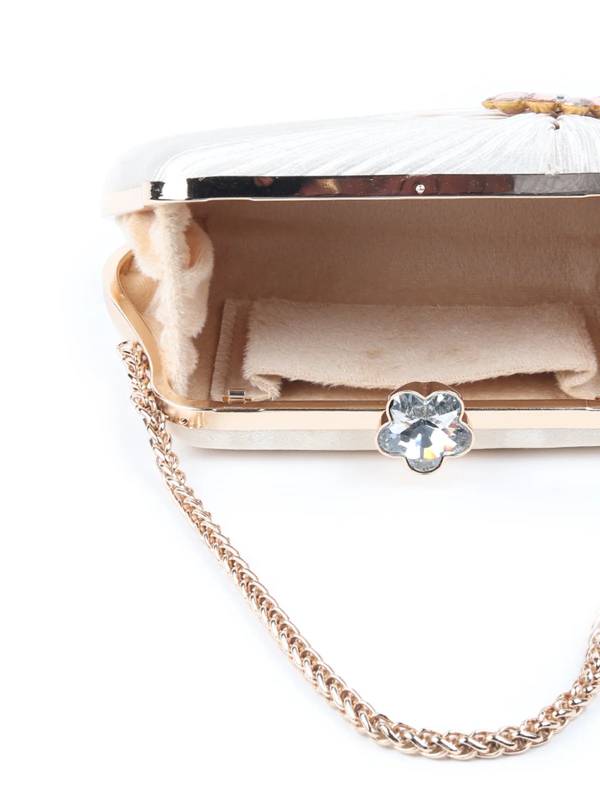 Odette Golden Ruched And Embellished Clutch For Women - Image 5