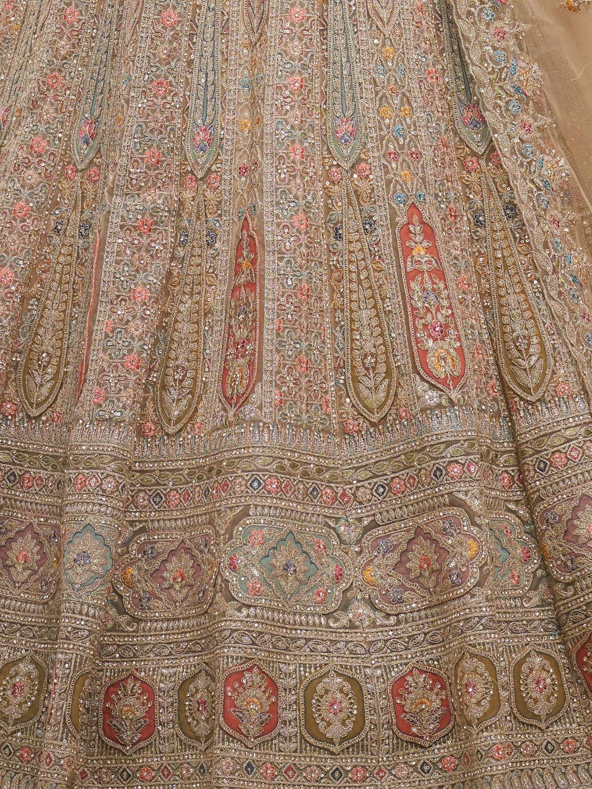 Odette Golden Soft Net Embroidered Semi Stitched Lehenga With Unstitched Blouse For Women - Image 6