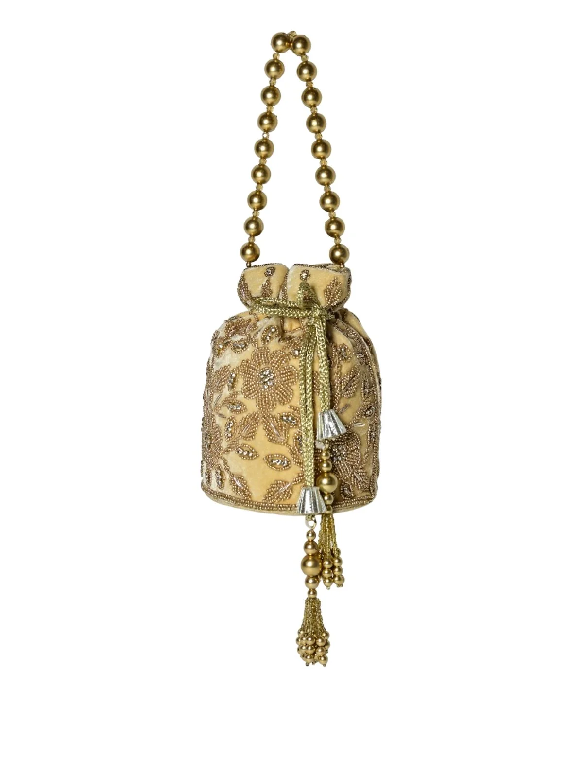 Odette Golden Suede Embellished Potli For Women - Image 3