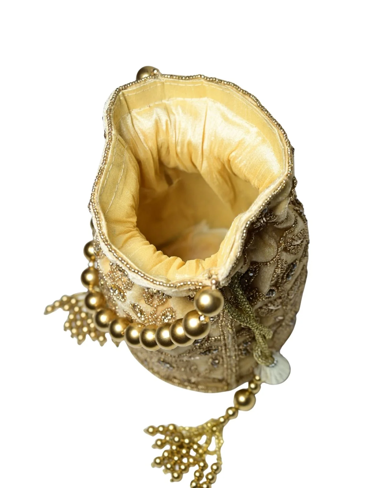 Odette Golden Suede Embellished Potli For Women - Image 8